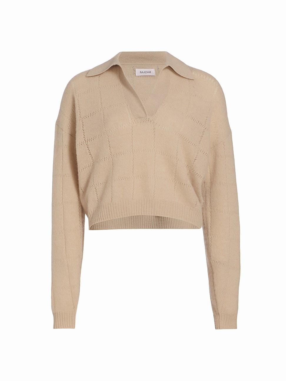 NAADAM Cashmere Grid Pointelle Polo in Natural | Lyst