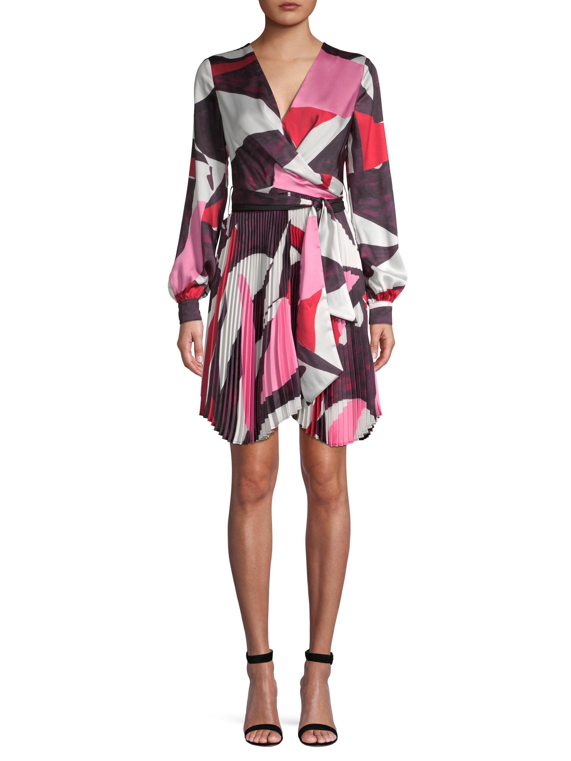geometric print wrap dress