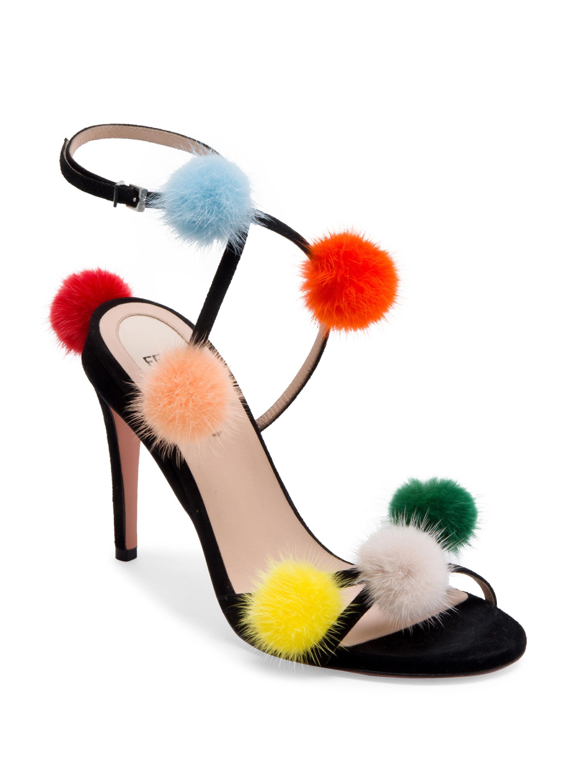 fur pom pom heels