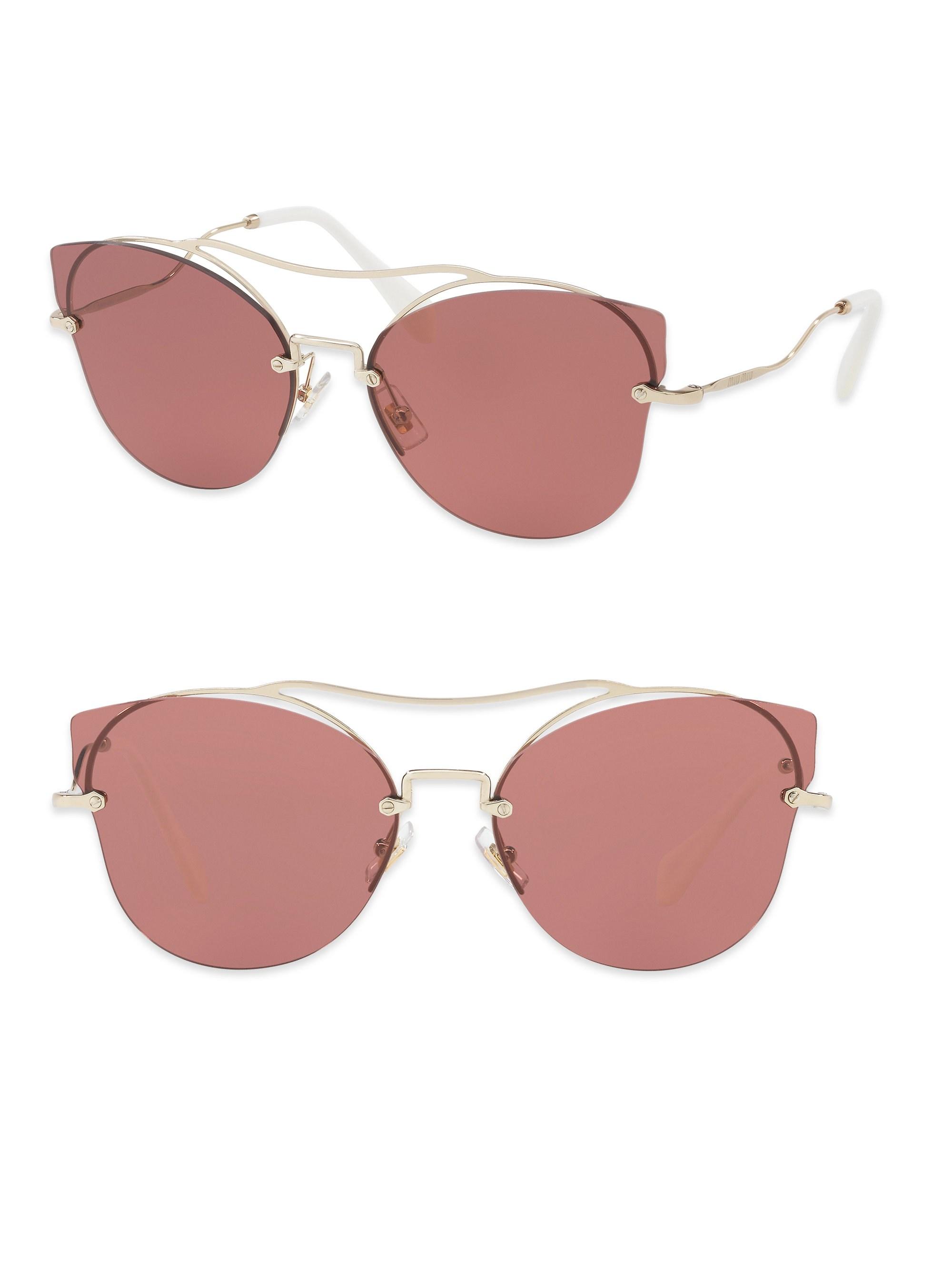 Download Miu Miu Women's 62mm Mirrored Butterfly Sunglasses - Pink ...