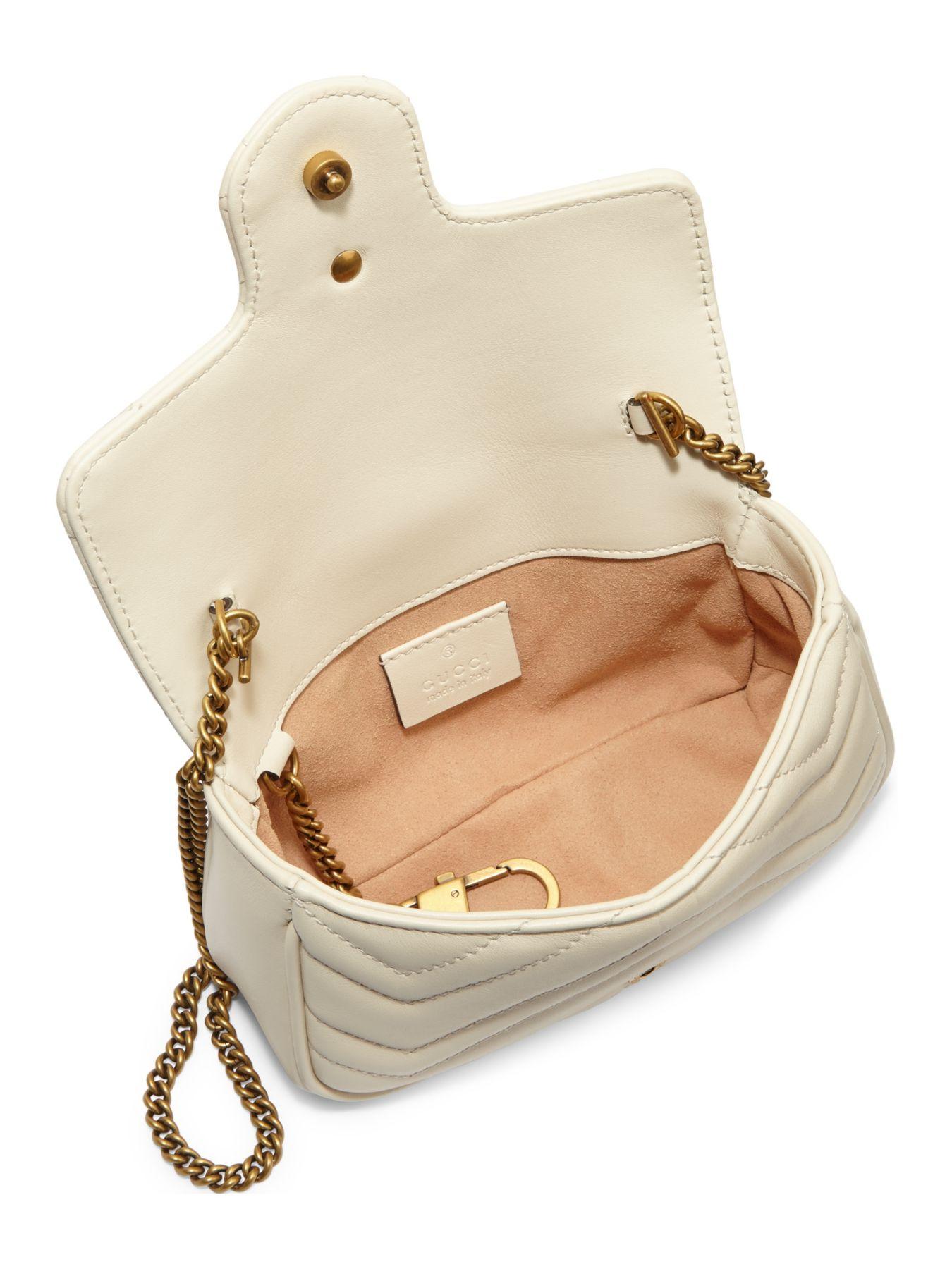 Gucci Gg Marmont Matelasse Leather Mini Chain Shoulder Bag in White - Lyst