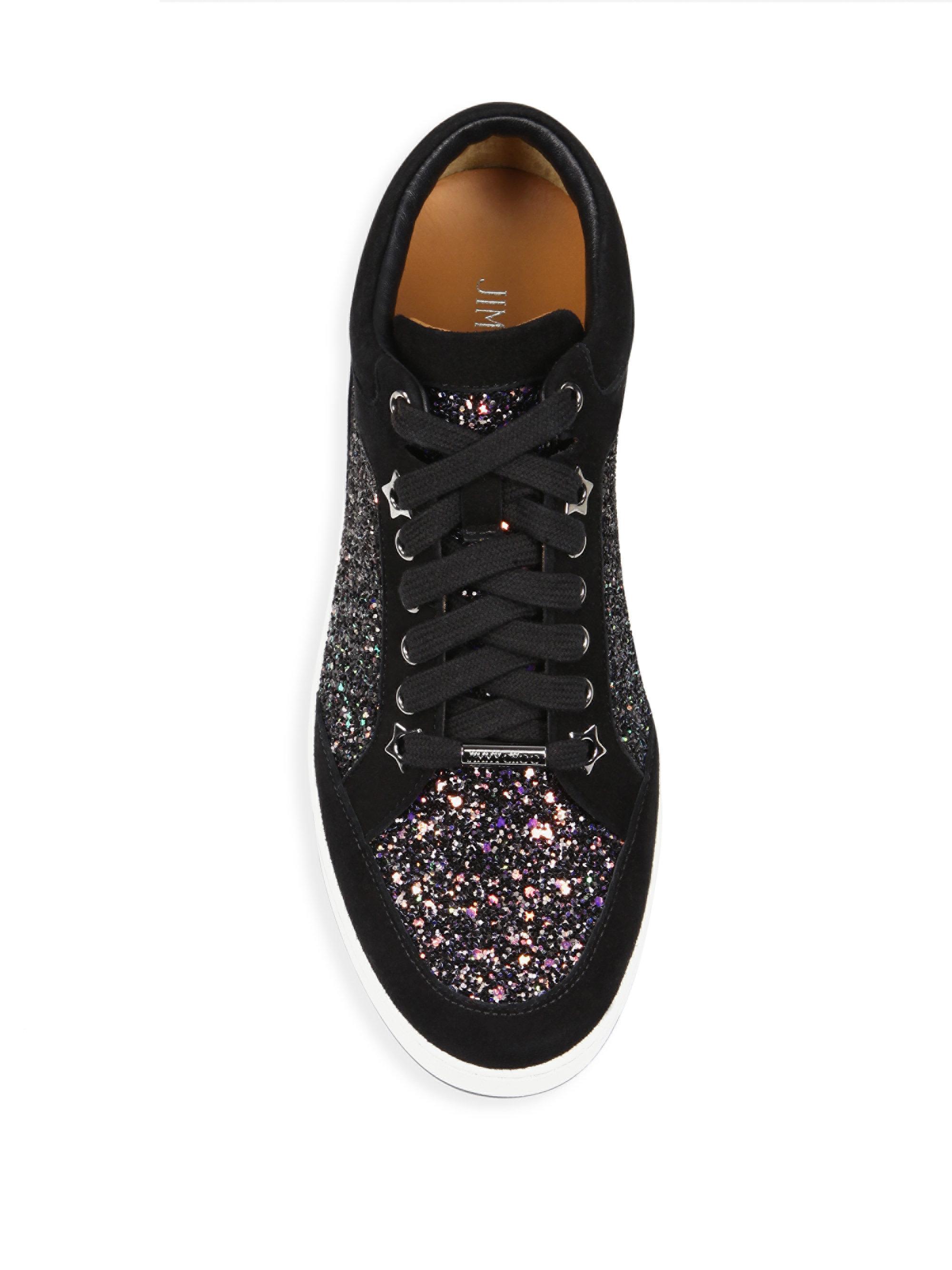 Jimmy Choo Miami Glitter & Suede Sneakers in Black | Lyst