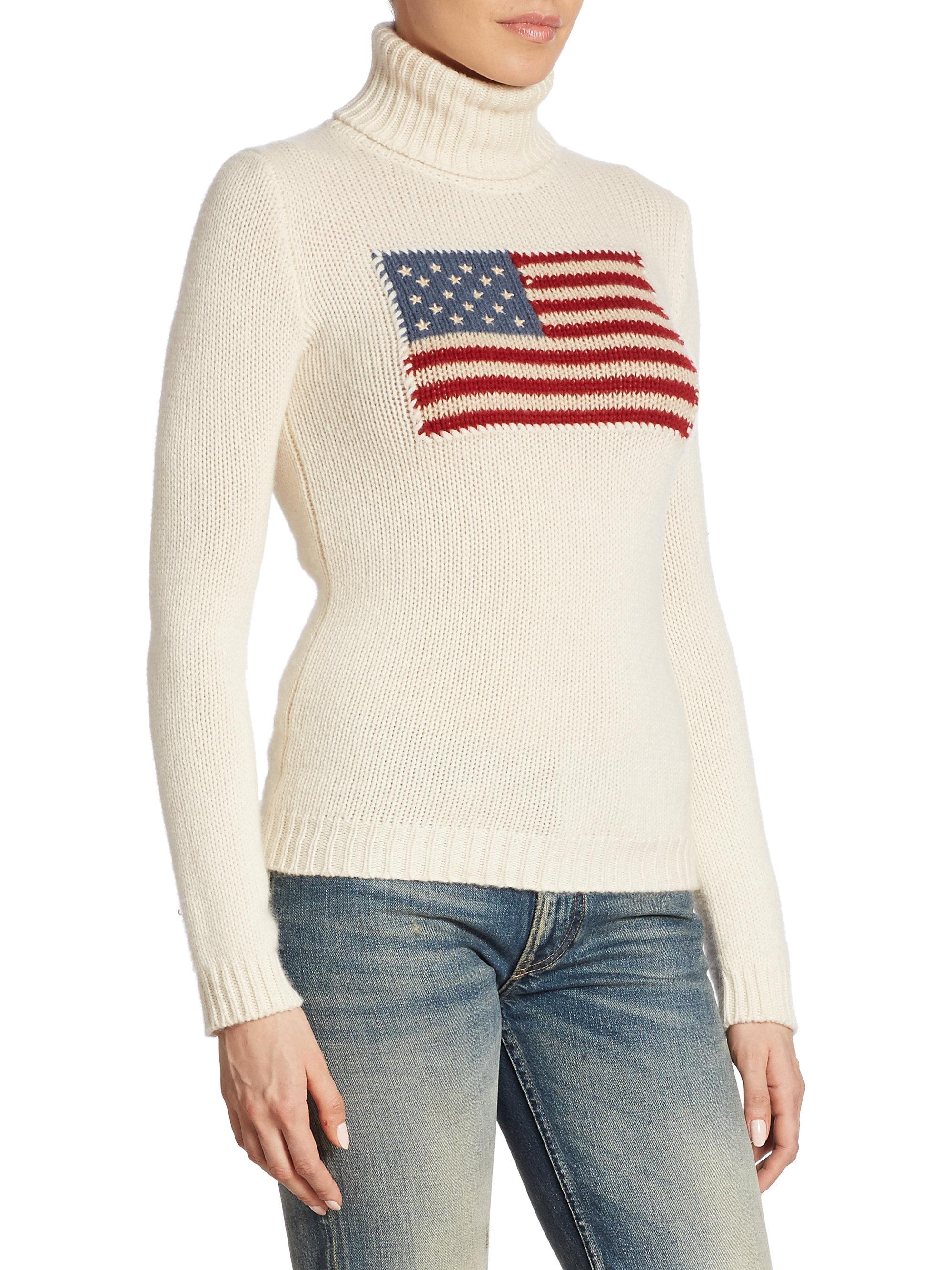 Ralph Lauren Collection Iconic Flag Cashmere Turtleneck Sweater in Cream  (Natural) | Lyst