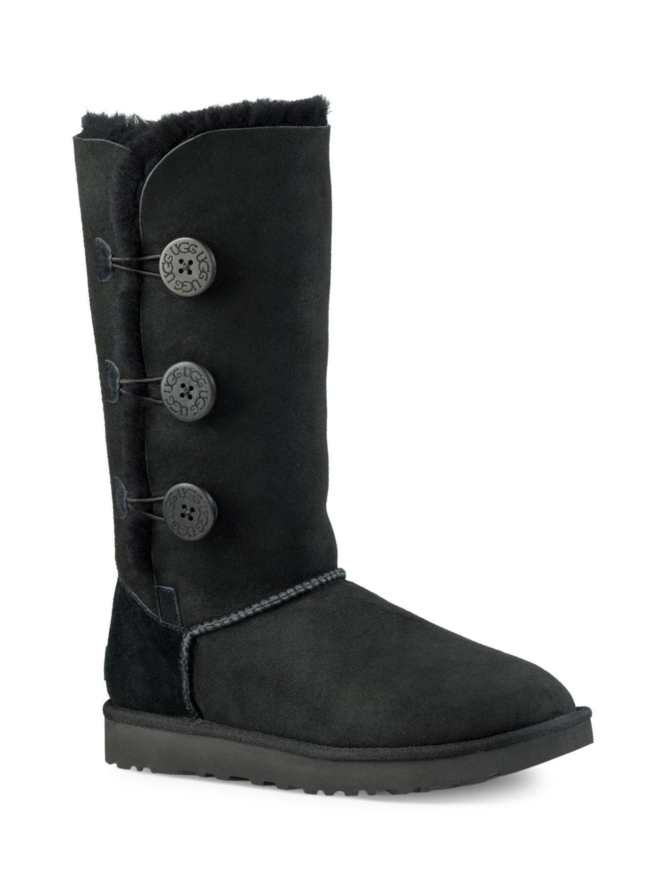 UGG Bailey Button Triplet Sheepskin-lined Suede Boots in Black - Lyst
