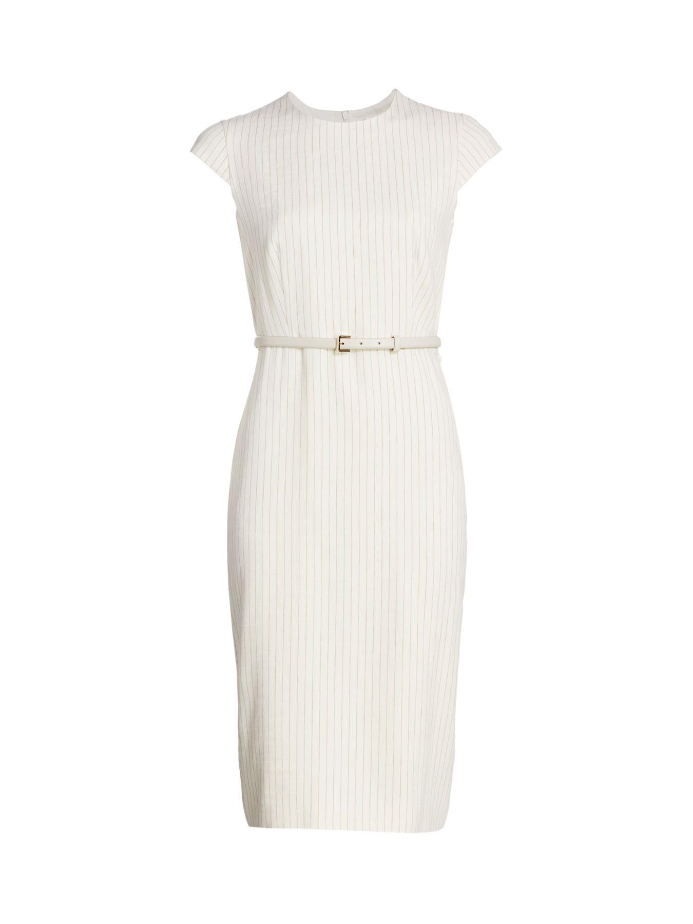 Max Mara Leandro Pinstripe Linen & Silk Dress in White - Lyst