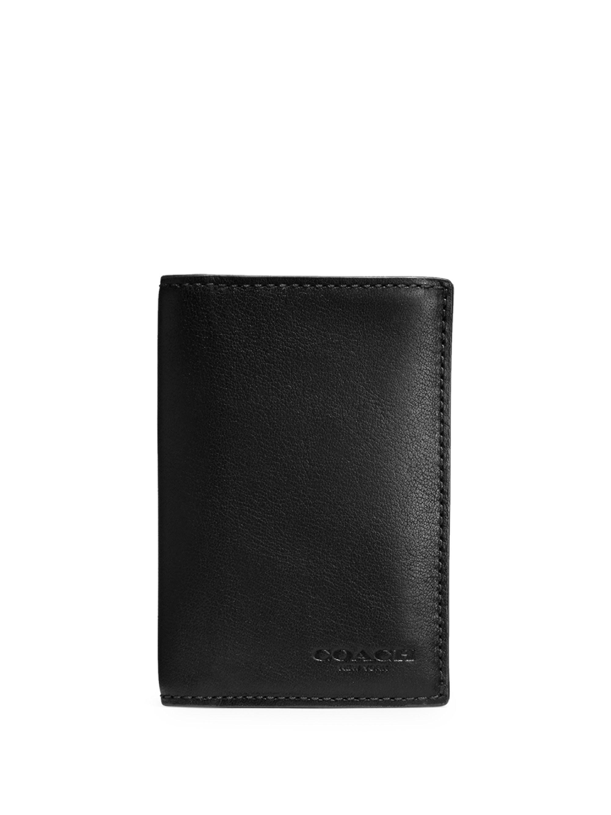 COACH Leather Vertical Bifold Card Case in Black for Men - Lyst