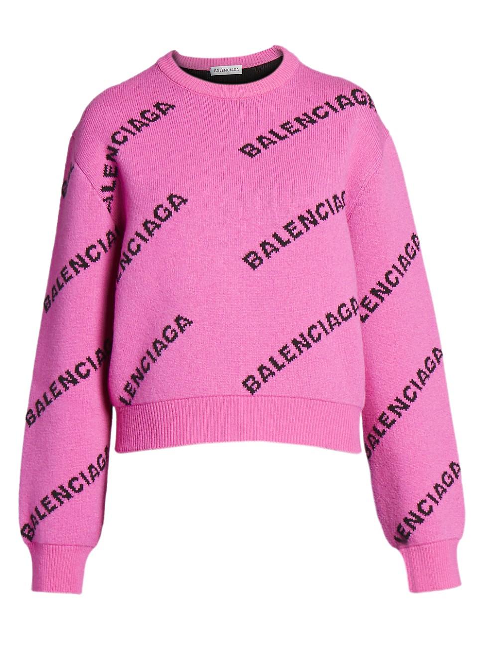 Balenciaga Wool Allover Logo Short Crewneck in Hot Pink (Pink) | Lyst