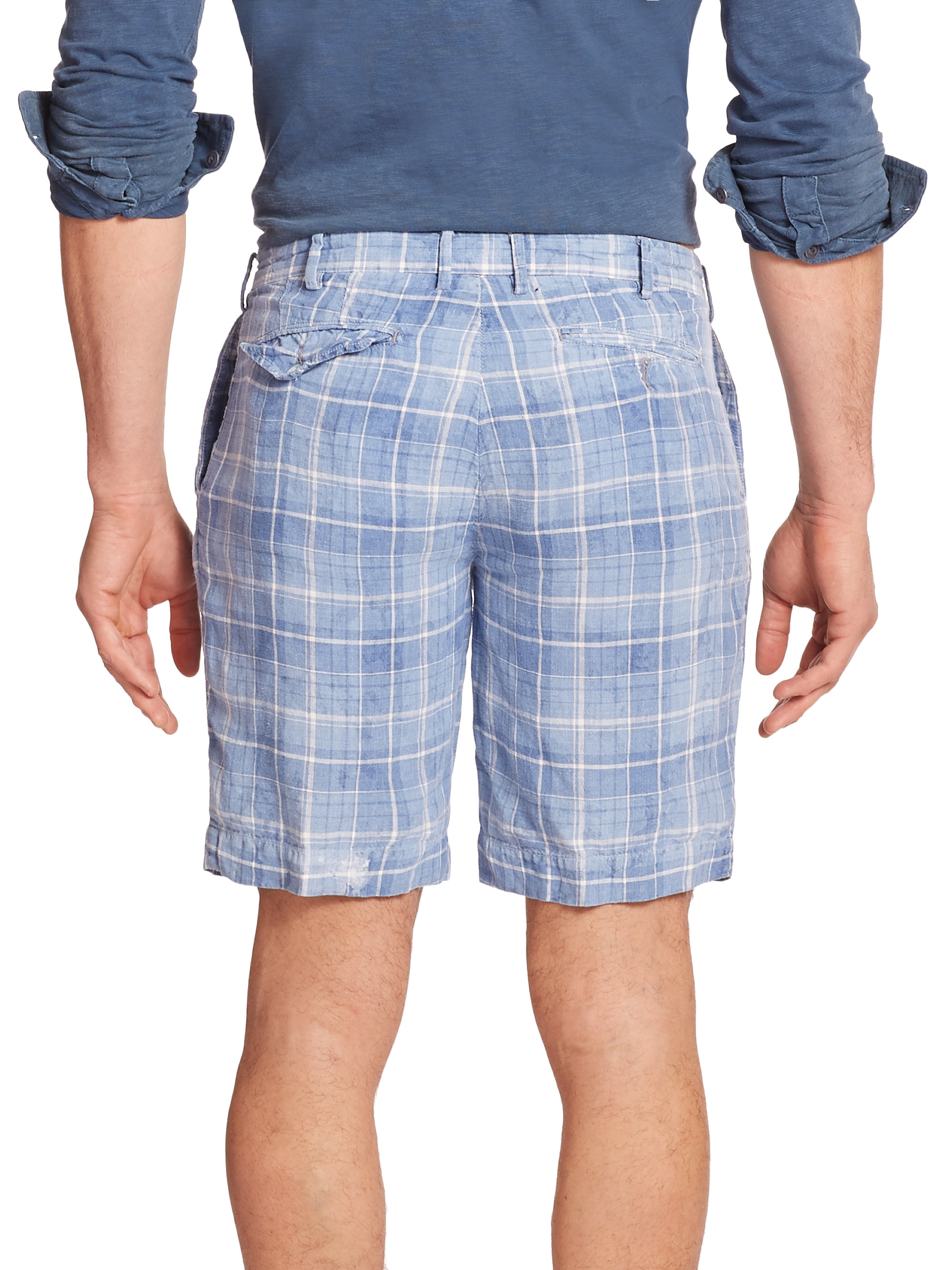 Polo Ralph Lauren Plaid Linen Shorts in Blue for Men Lyst