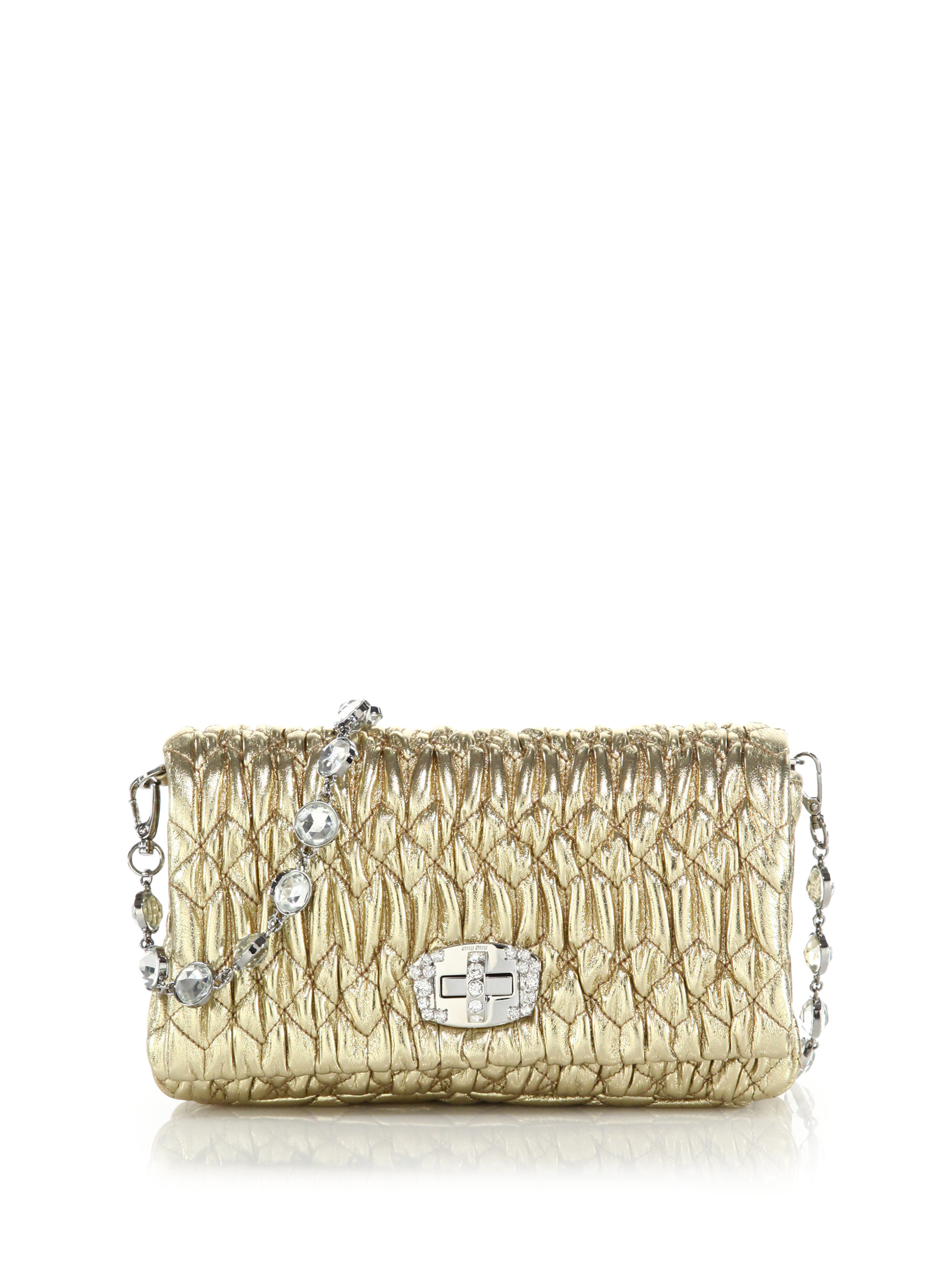 miu belle nappa leather clutch