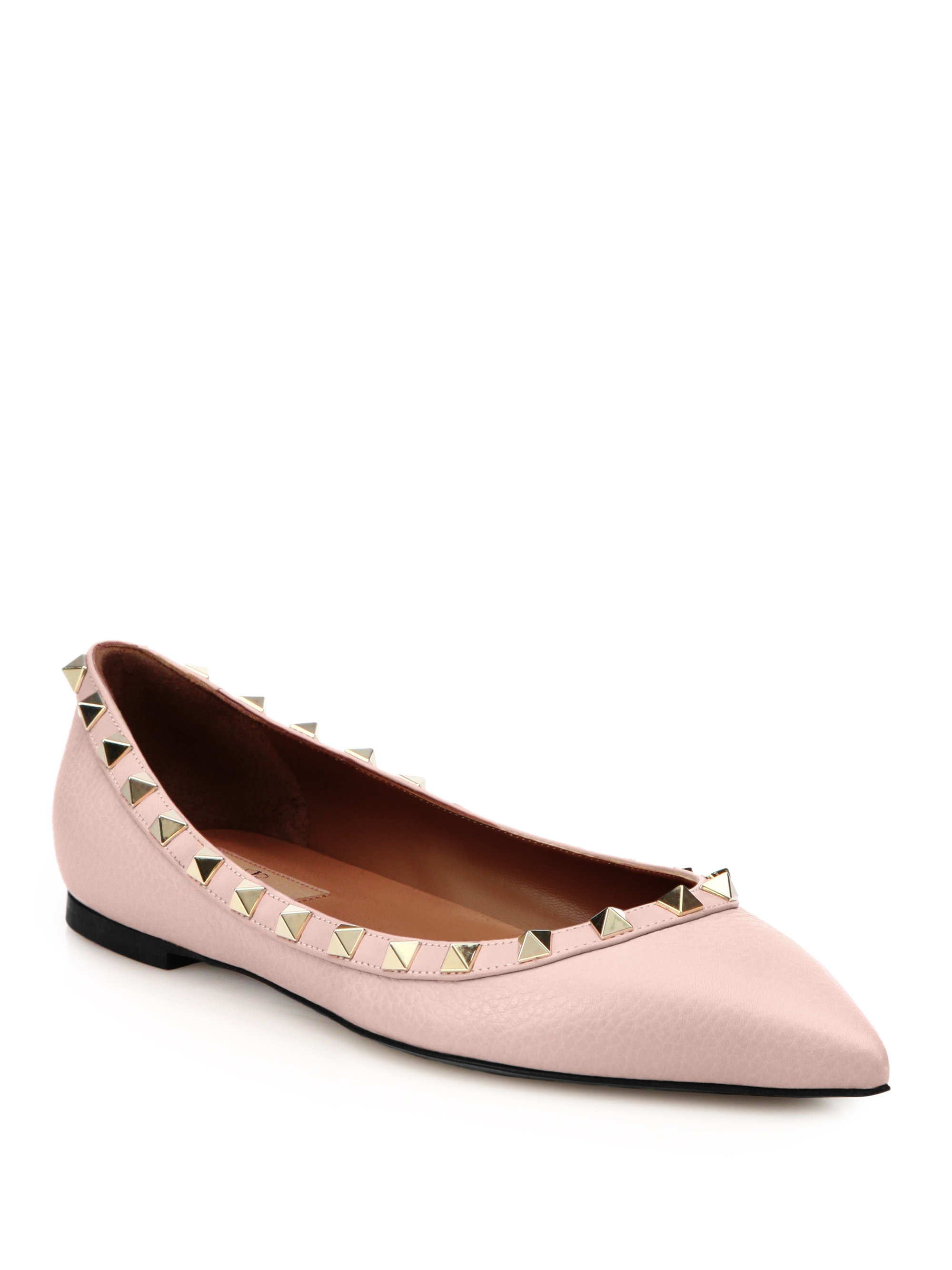 Valentino Rockstud Leather Ballet Flats in Pink | Lyst