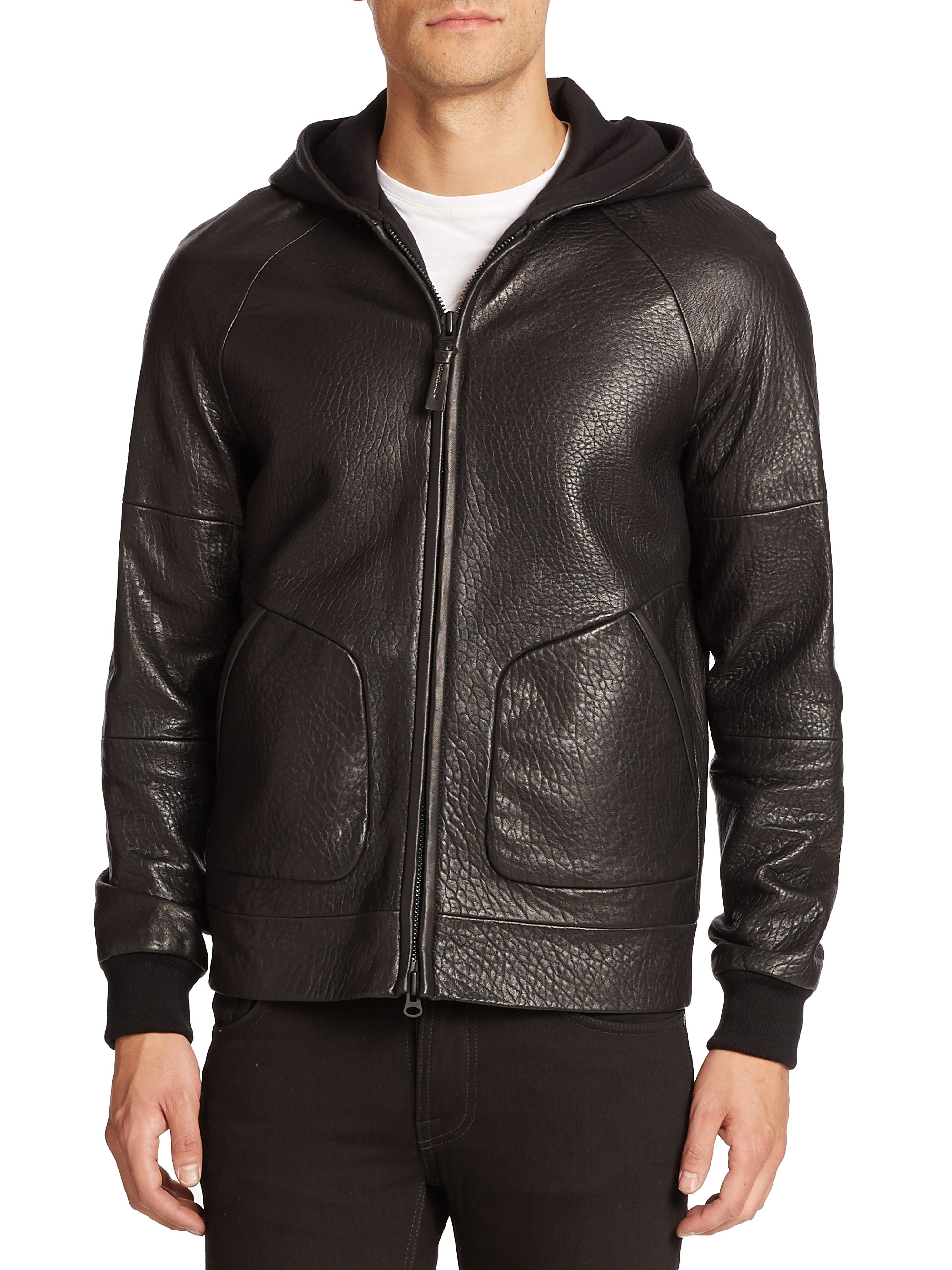 Mackage Van Black Leather Jacket With Hood In For Men Lyst Mackage Grayson Pebbled Leather Jacket Lyst