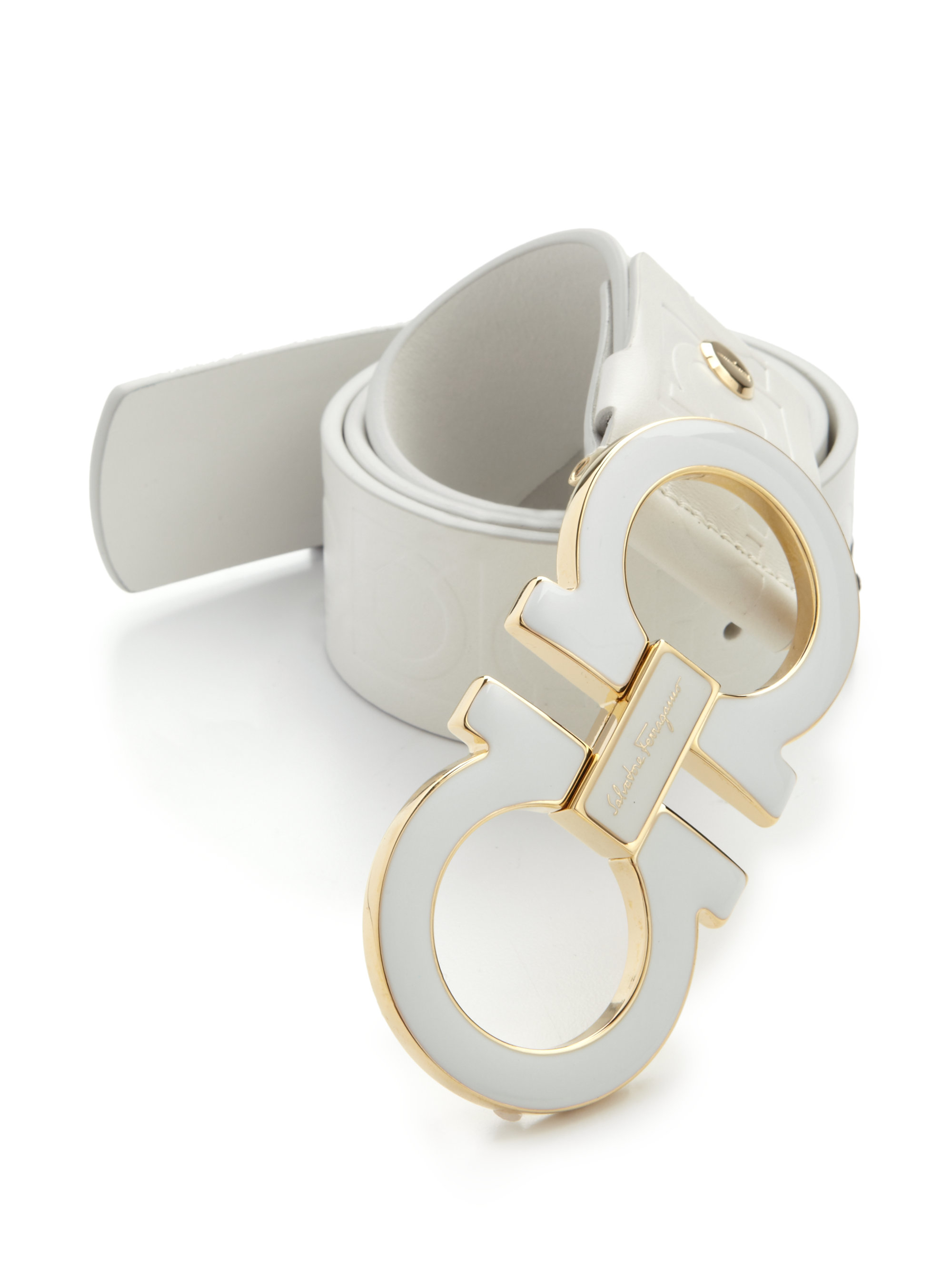 Ferragamo Gancini Leather Belt in White for Men | Lyst
