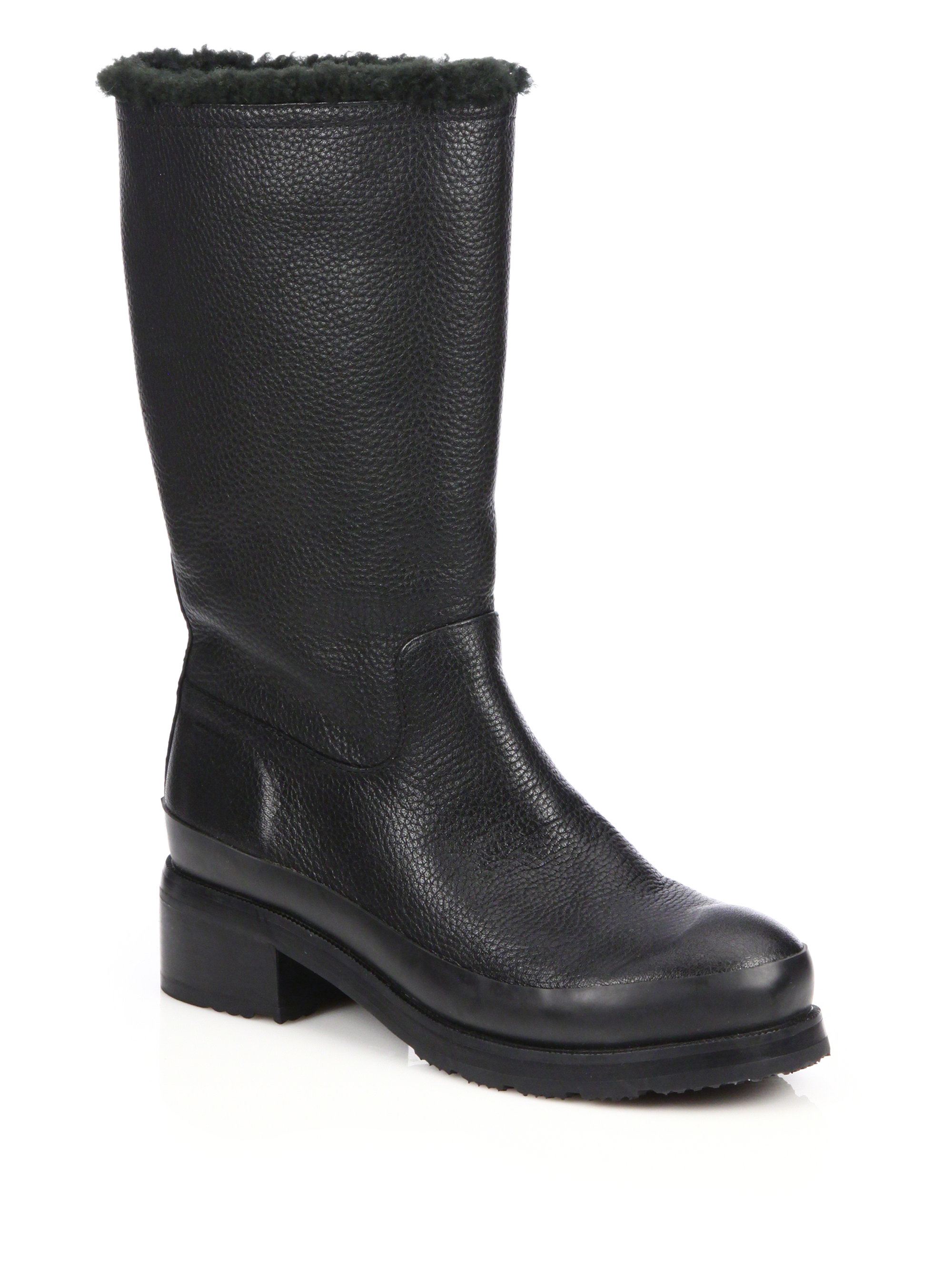 HUNTER Original Shearling-lined Leather Boots in Black - Lyst