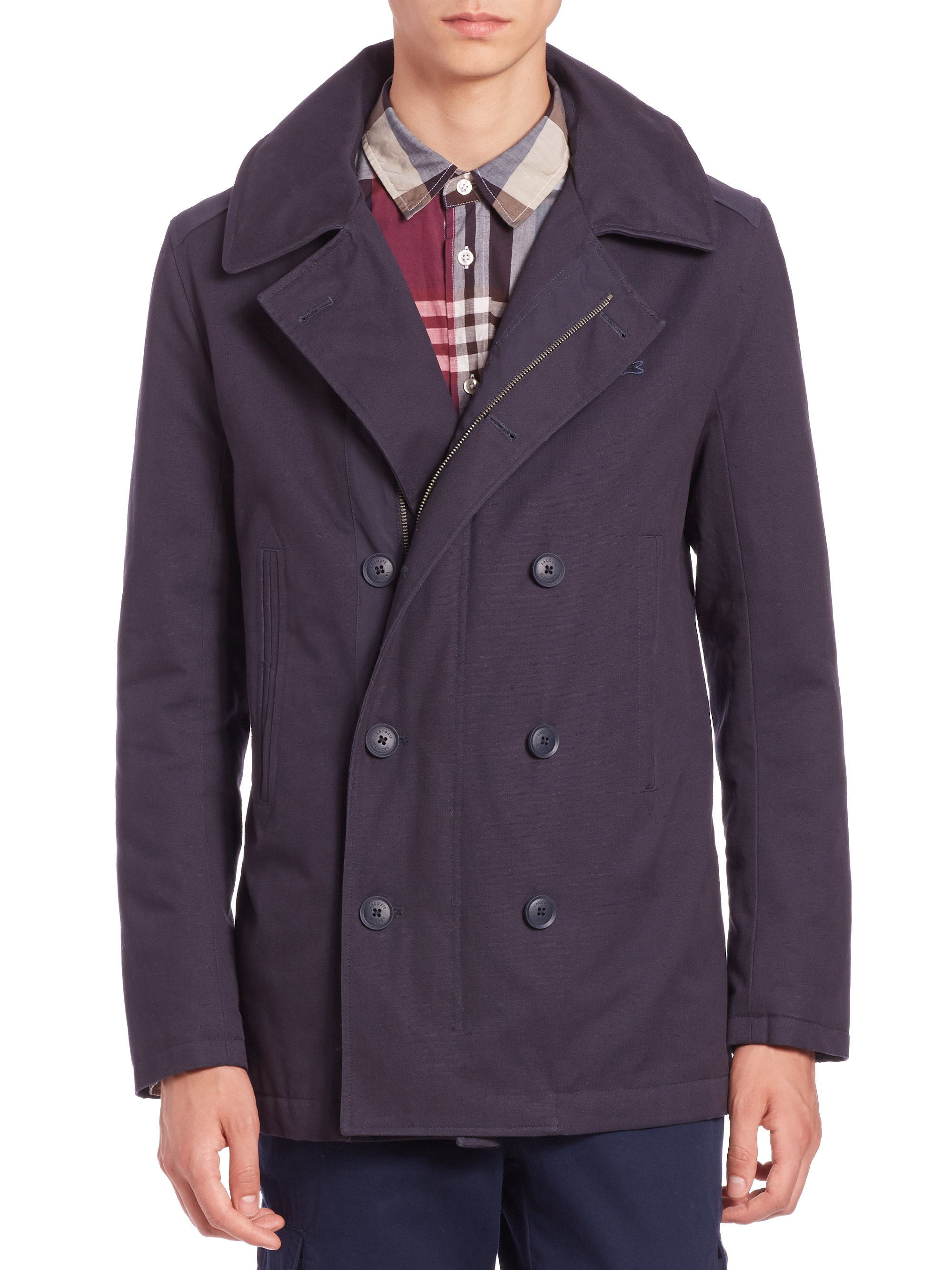 Lyst - Lacoste Cotton Hooded Peacoat in Blue for Men