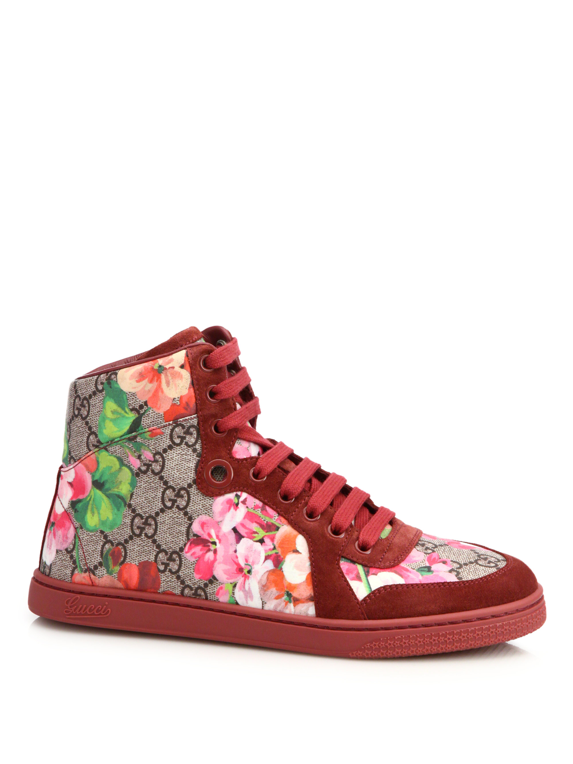 Gucci Marine Floral-print Canvas & Suede Sneakers for Men - Lyst