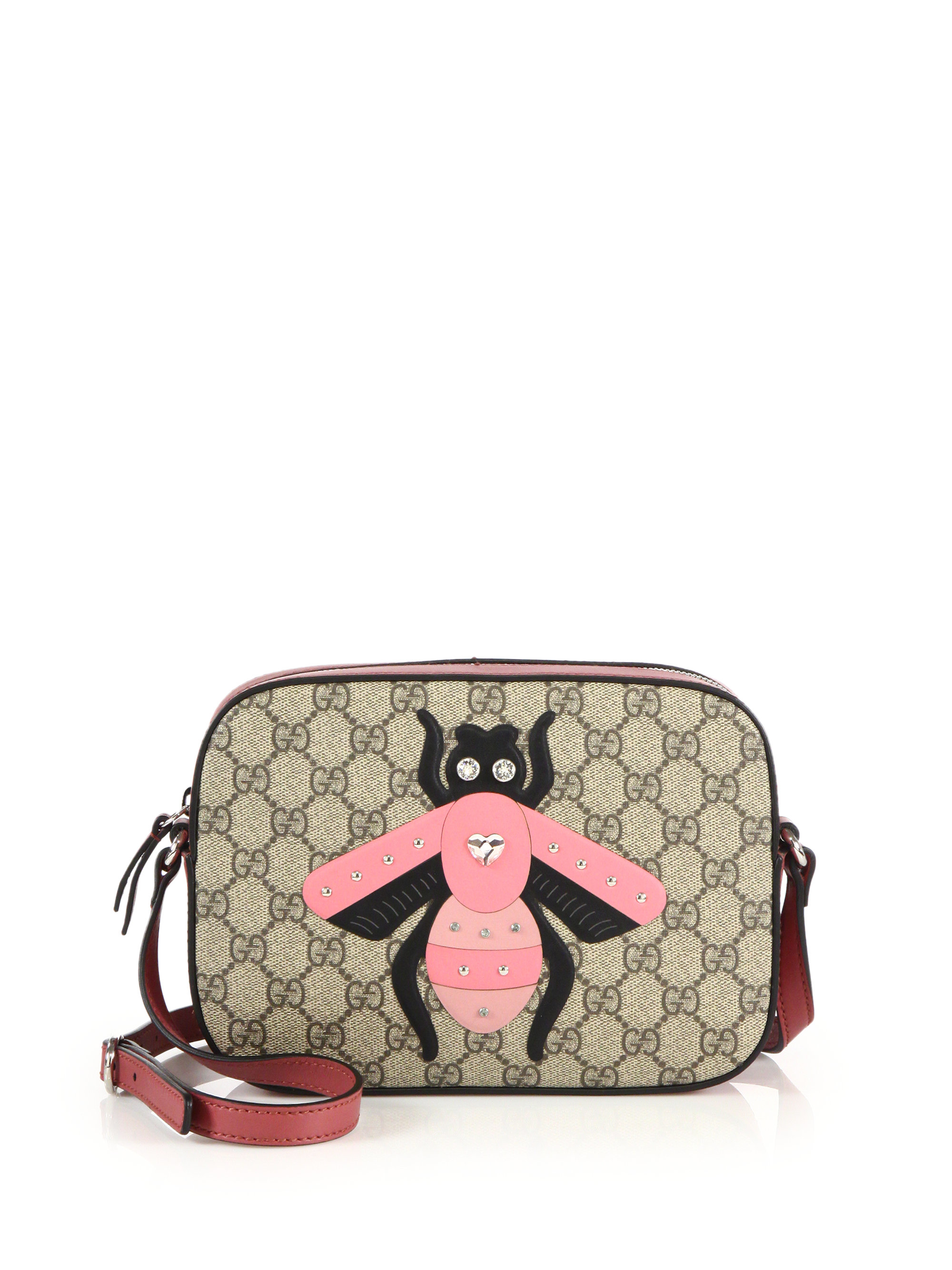 Gucci GG Supreme Bee Canvas And Leather Shoulder Bag in Rose-Beige (Natural) - Lyst