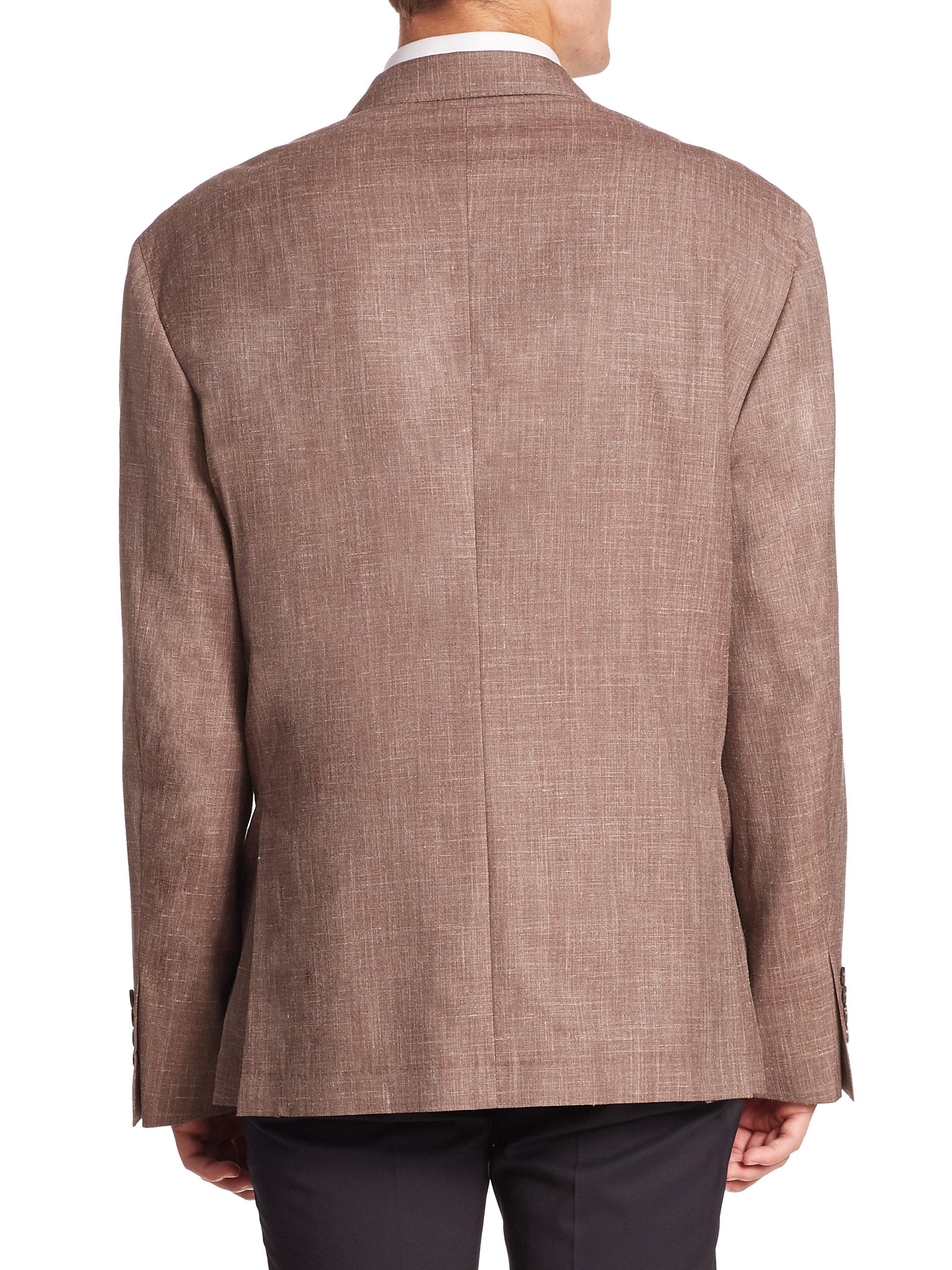 Brunello Cucinelli Wool, Silk & Linen Blazer in Brown for Men - Lyst