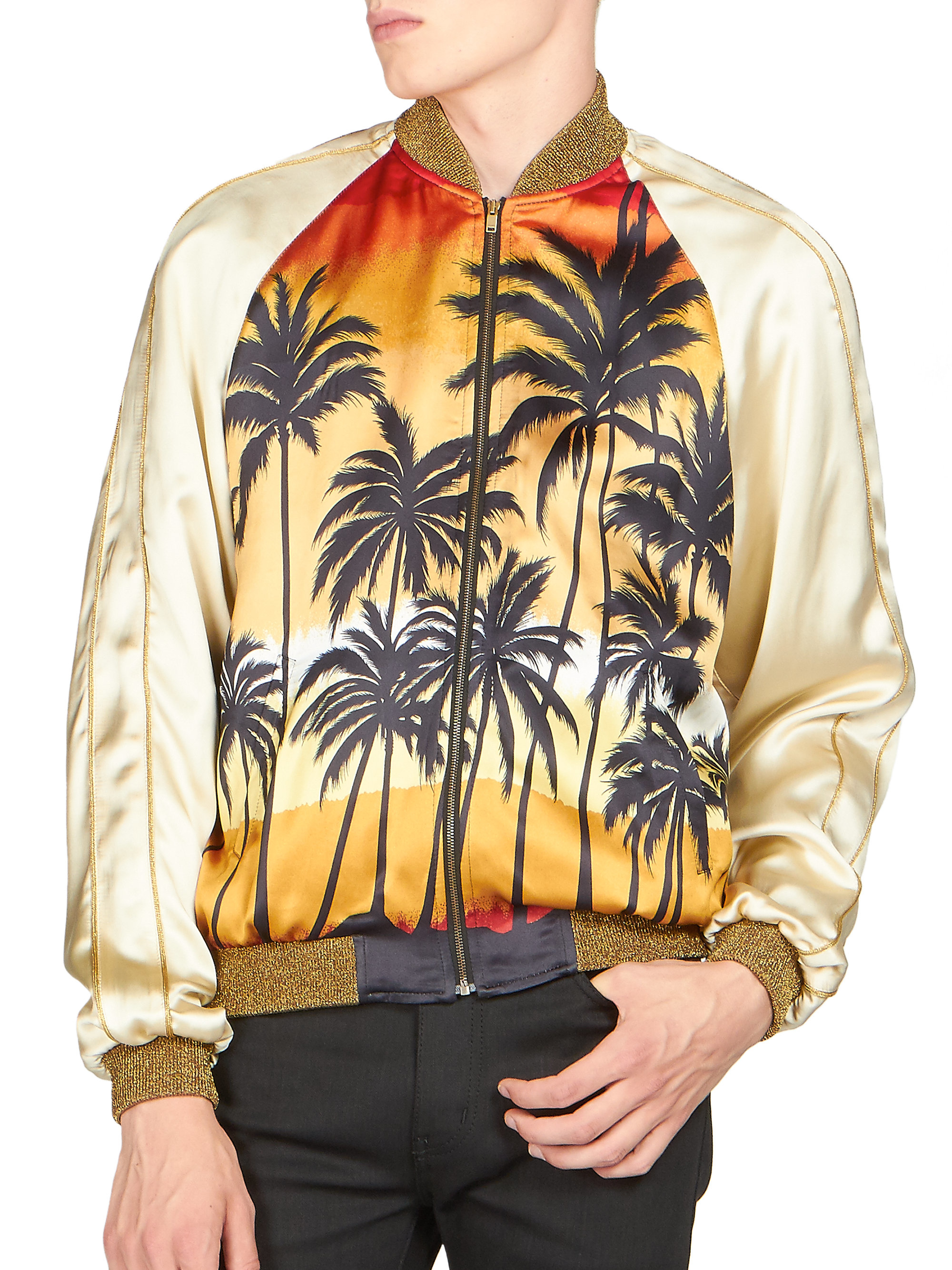 Saint Laurent Synthetic Palm Print Bomber Jacket for Men - Lyst