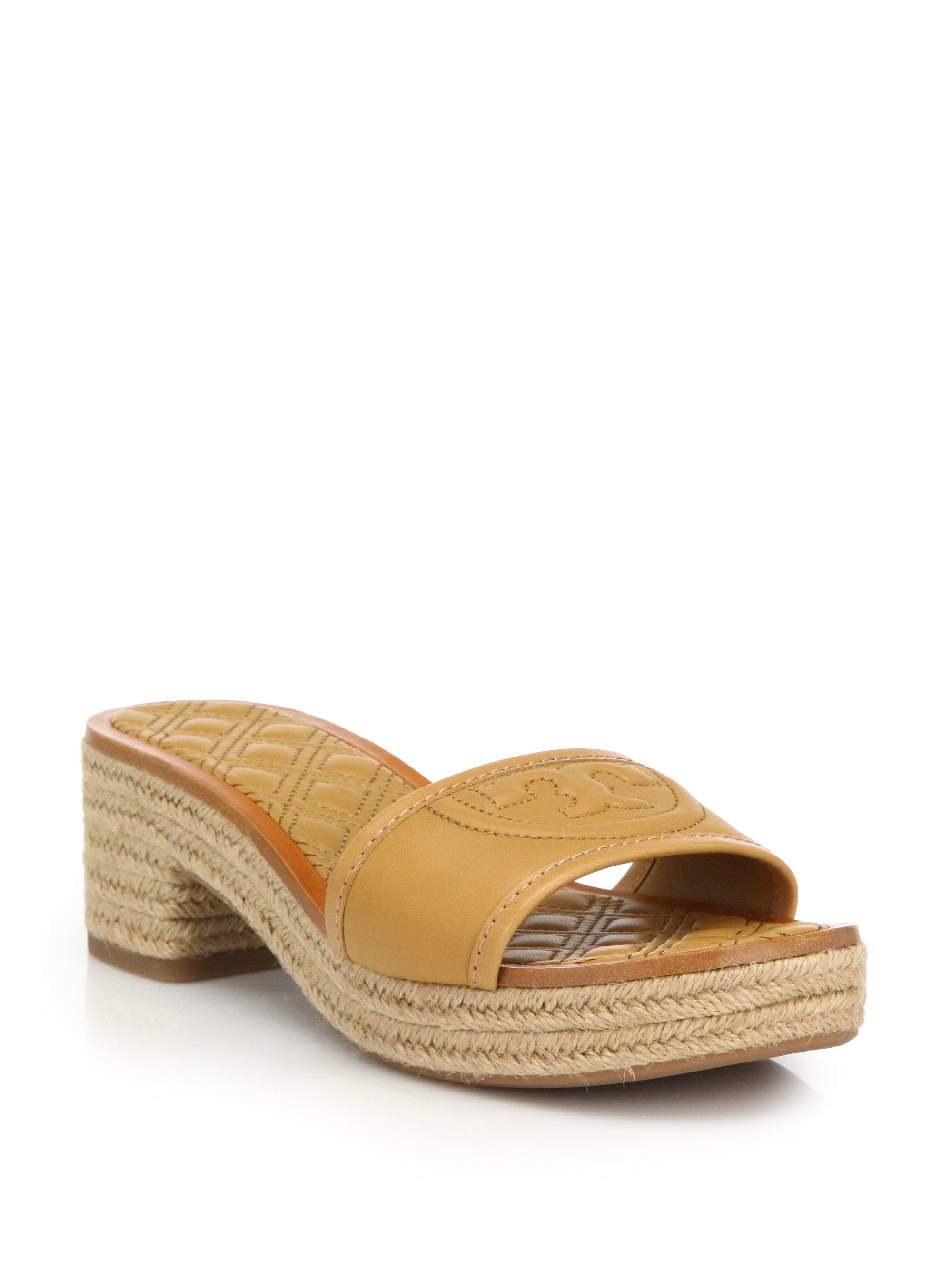 Tory burch Fleming Quilted Leather Espadrille Slide Sandals in Natural