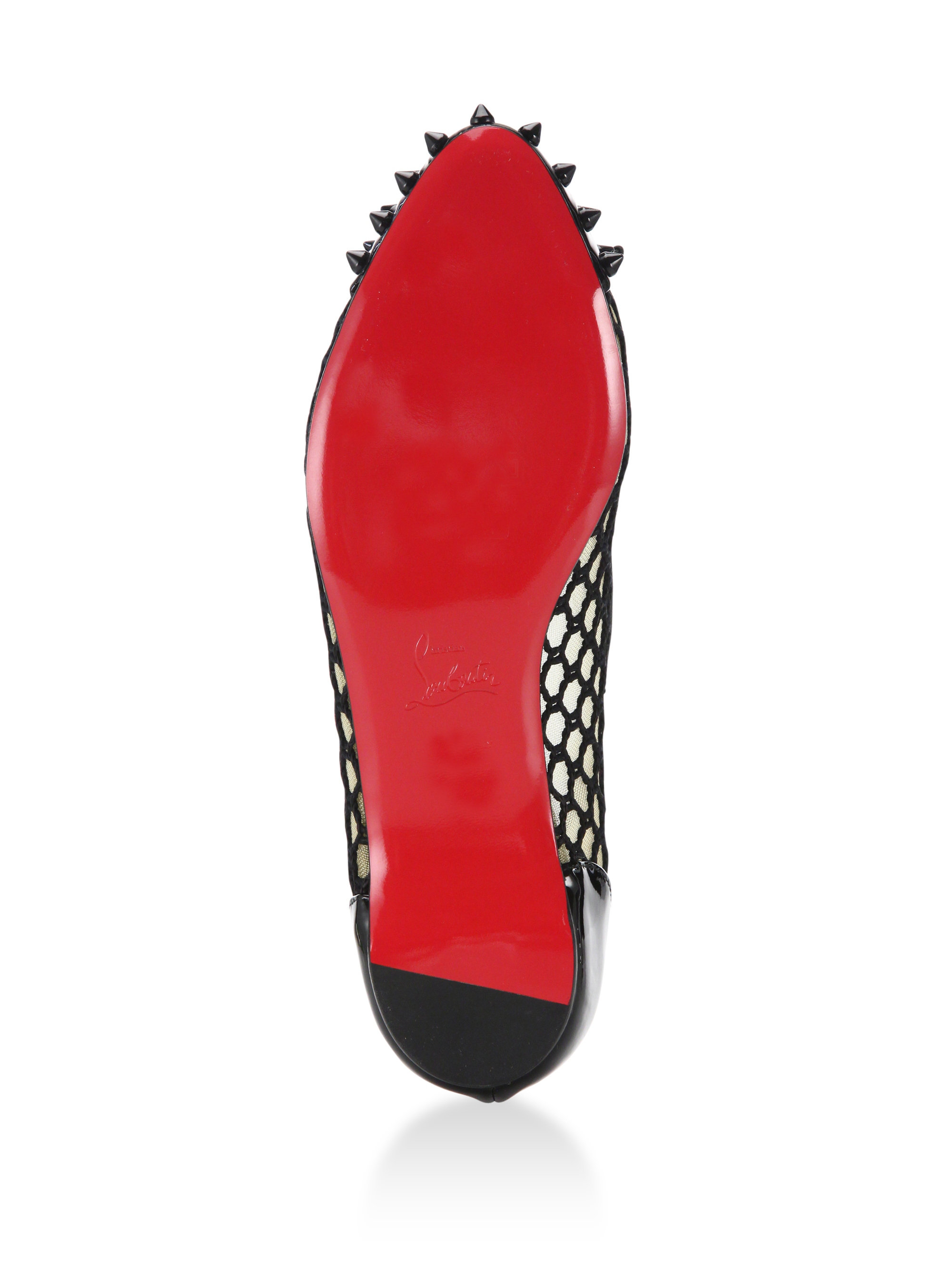Christian Louboutin Mix Spiked Patent Leather & Mesh Flats in Black