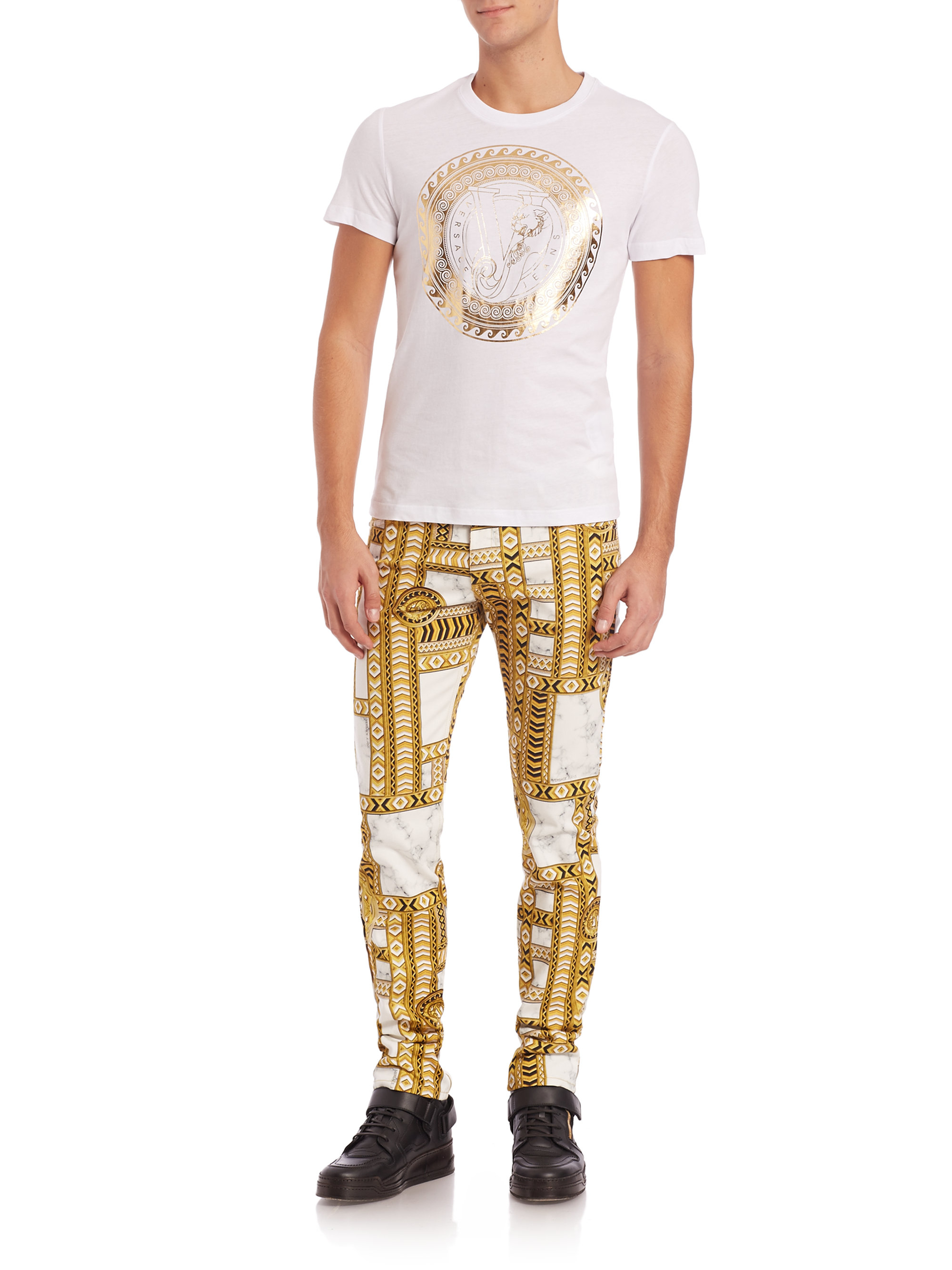 white and gold jeans mens