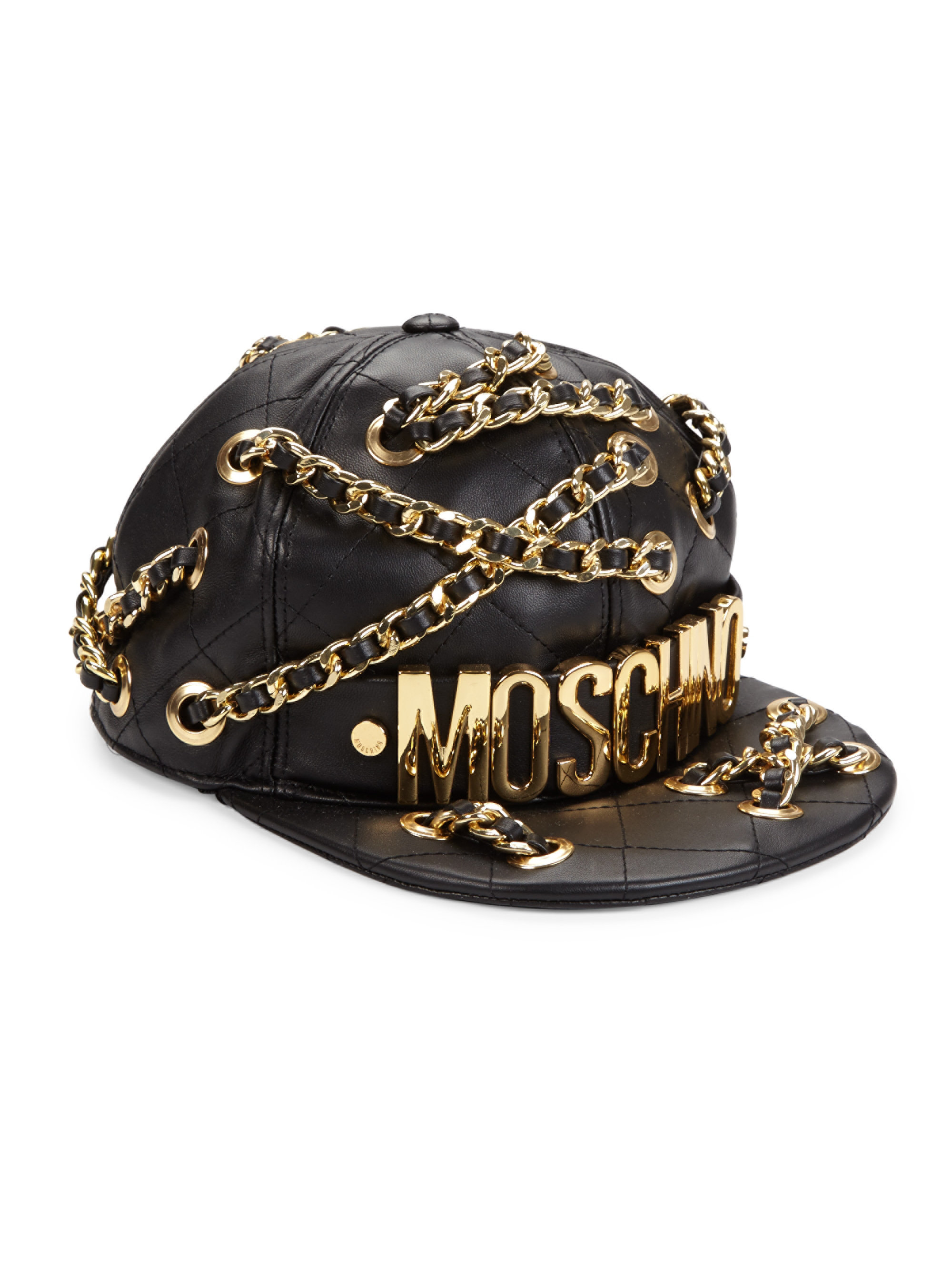 Moschino Chain-detail Quilted Logo Baseball Cap in Black-Gold 