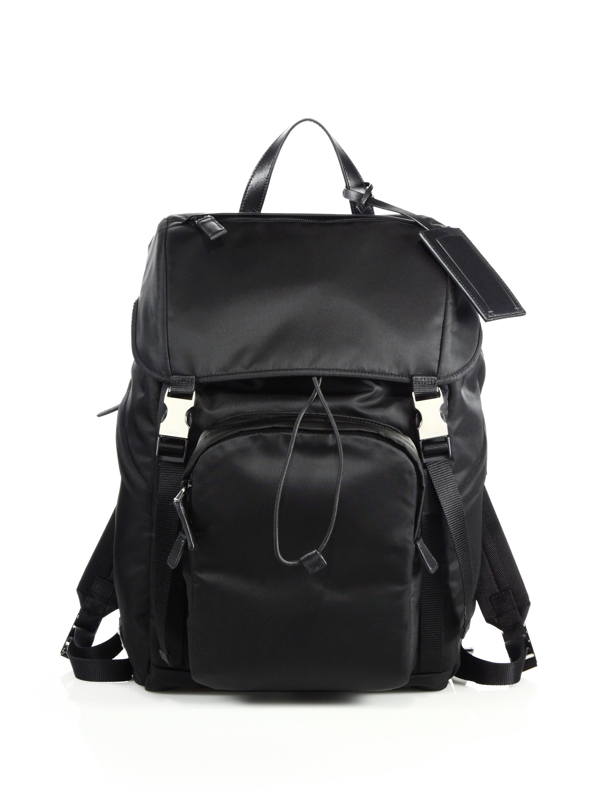 Lyst - Prada Leather Trim Backpack in Black for Men