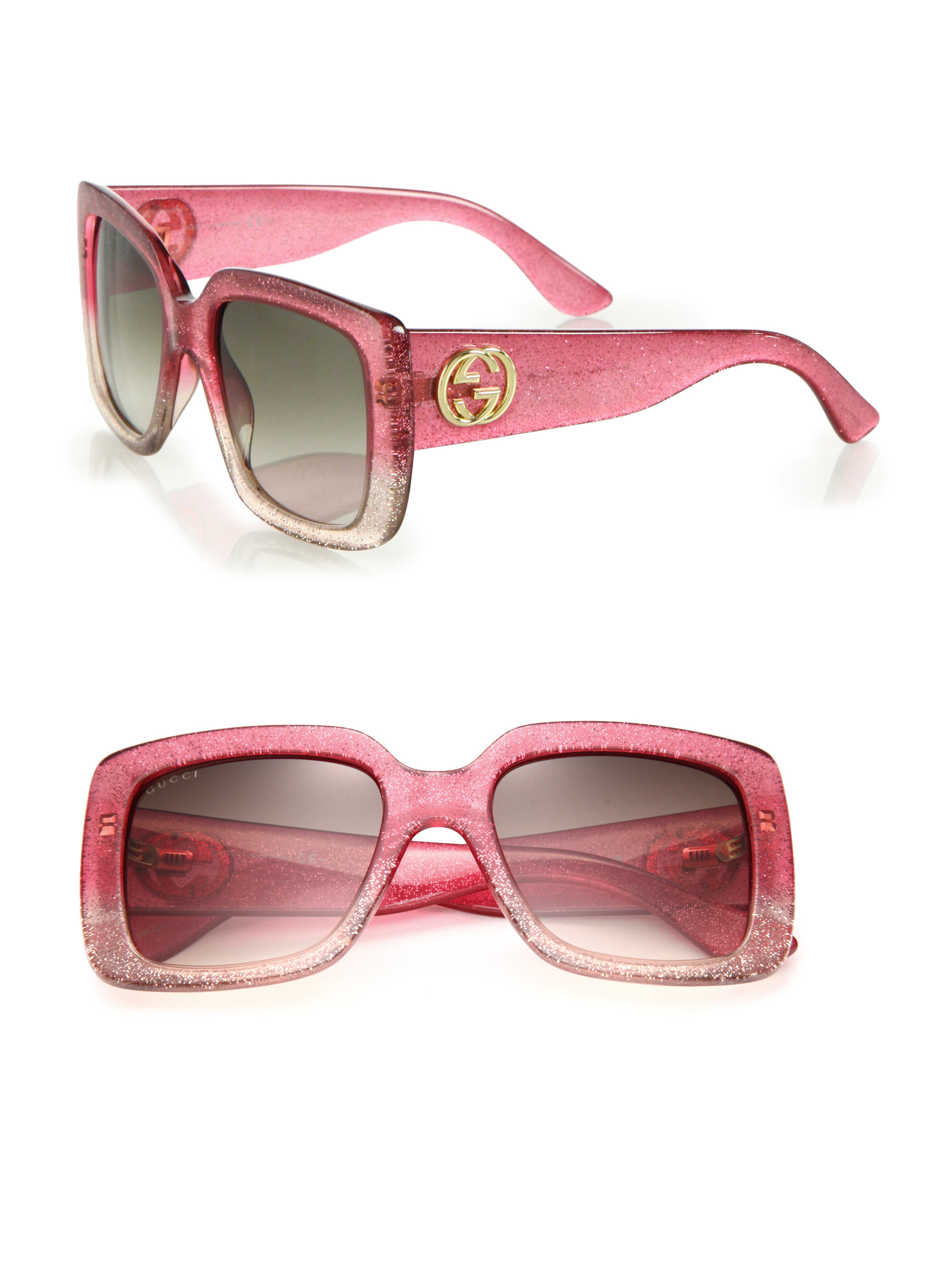 Gucci 53mm Oversized Square Glitter Sunglasses in Pink (Natural) - Lyst
