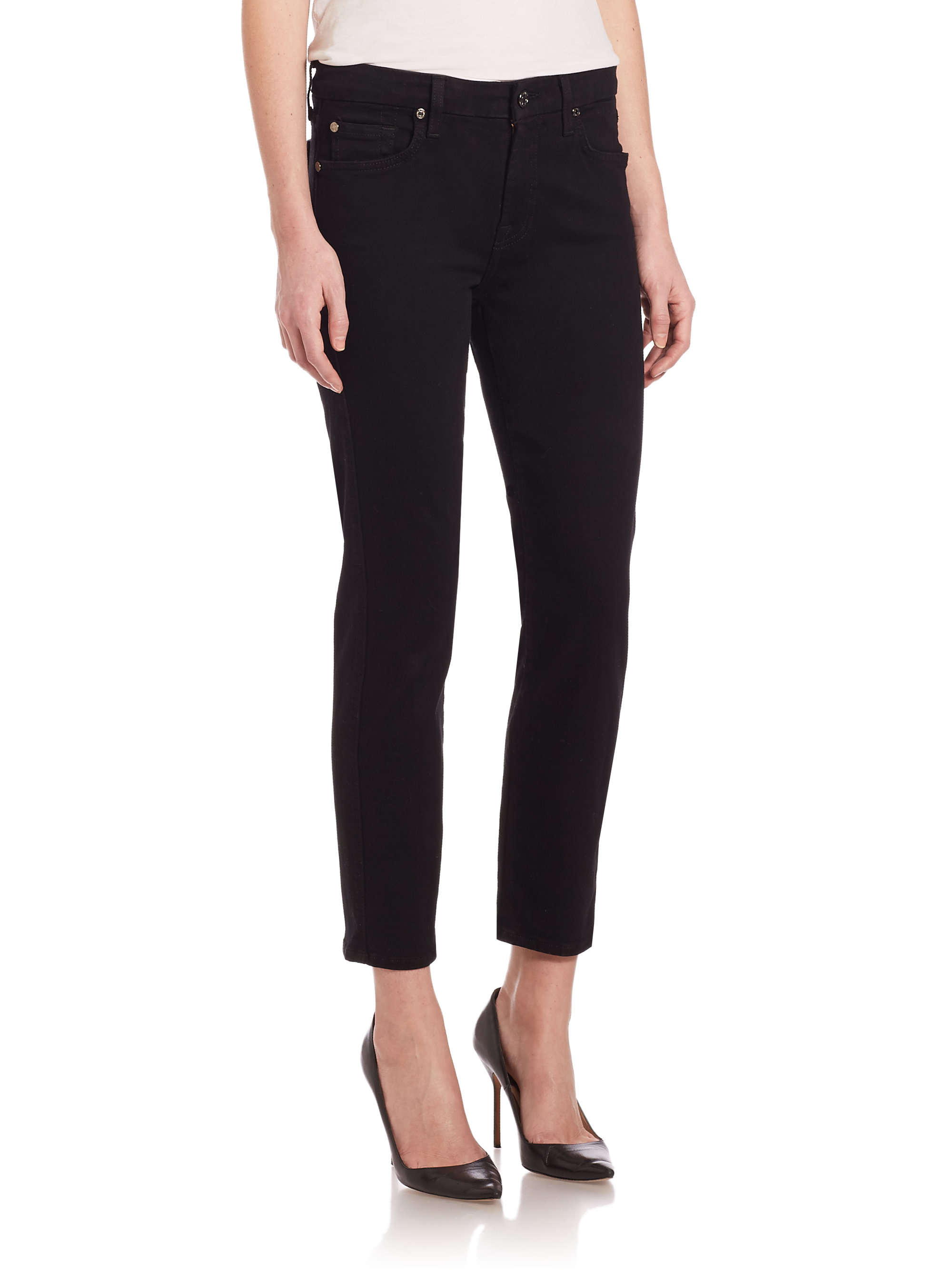 Lyst - 7 For All Mankind Kimmie Cropped Slim Illusion Skinny Jeans in Black