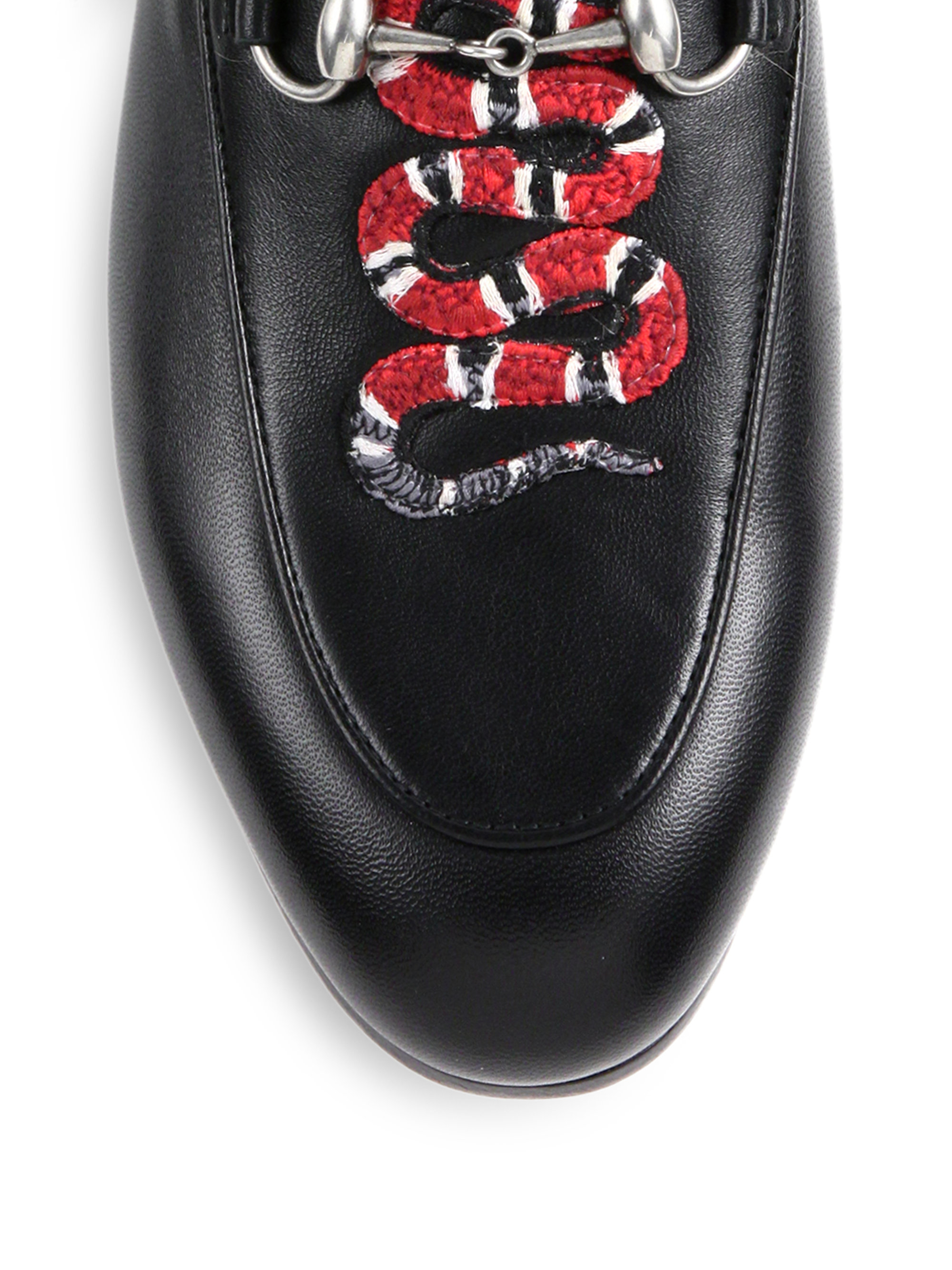 Gucci Princetown Fur-lined Snake Leather Slippers in Black | Lyst