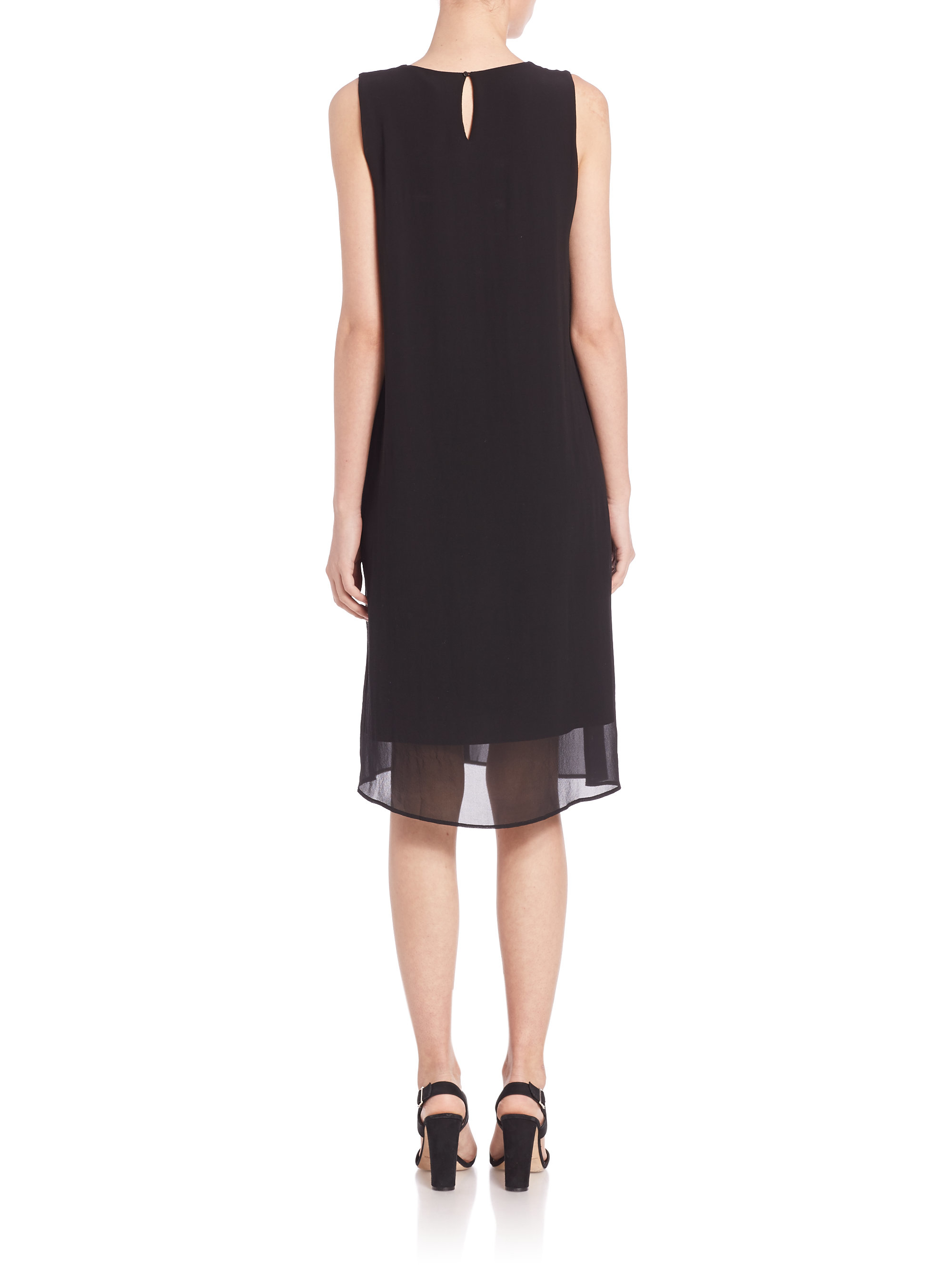 Eileen Fisher Sheer Silk Overlay Dress in Black | Lyst