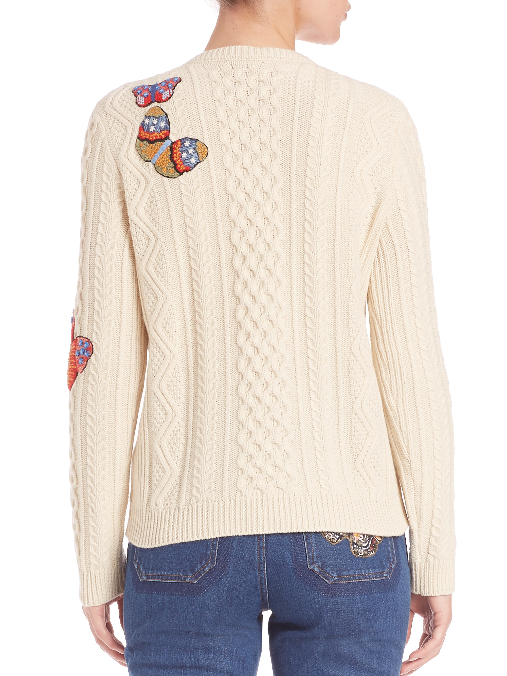 Valentino Butterfly Embroidered Cableknit Sweater Lyst
