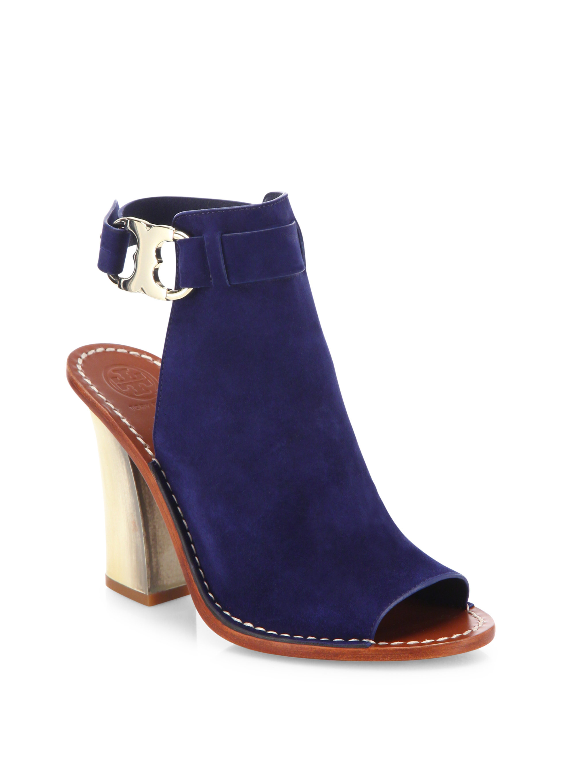 navy closed toe block heels