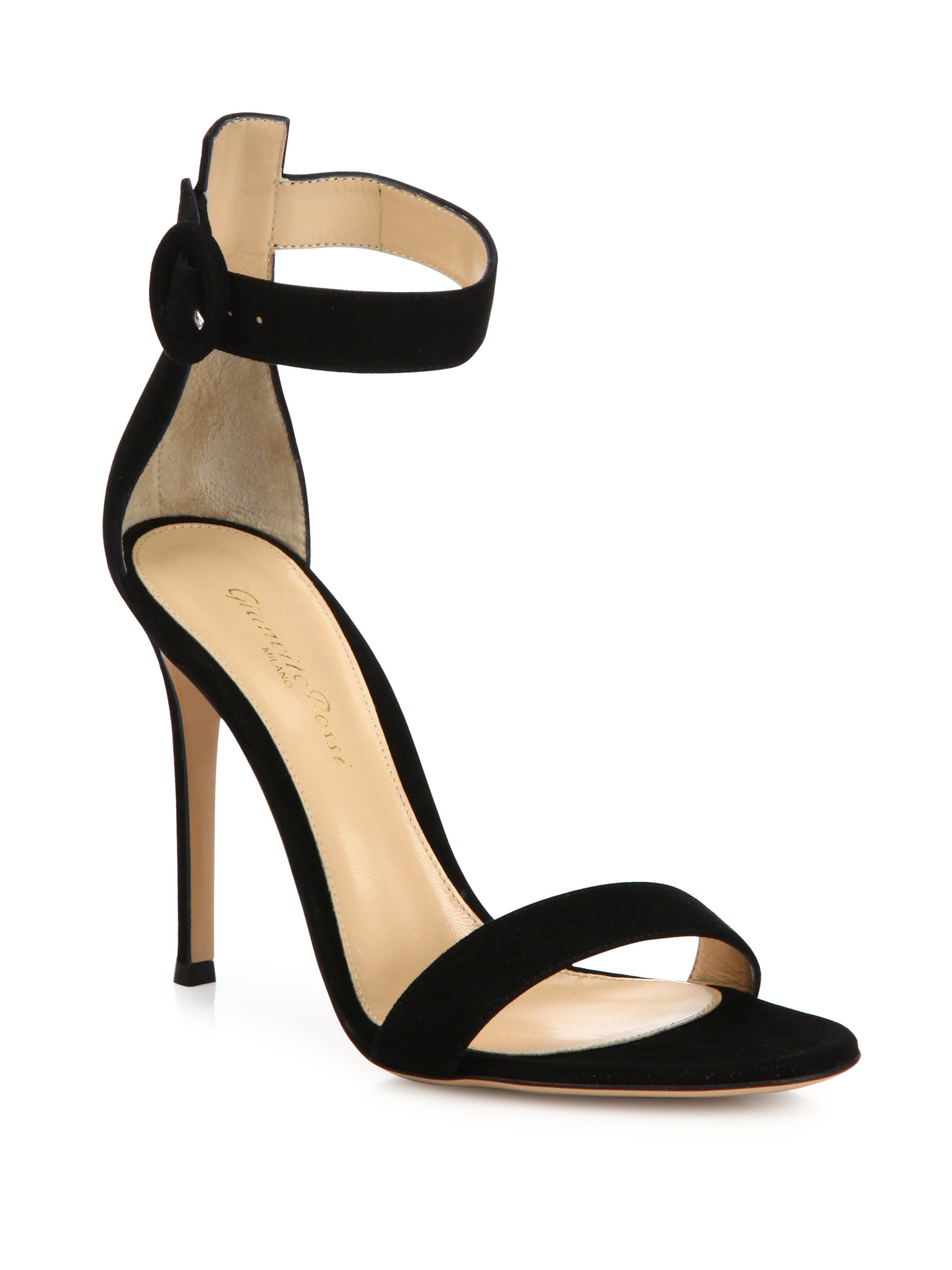 Gianvito rossi Portofino Suede Ankle-strap Sandals in Black | Lyst