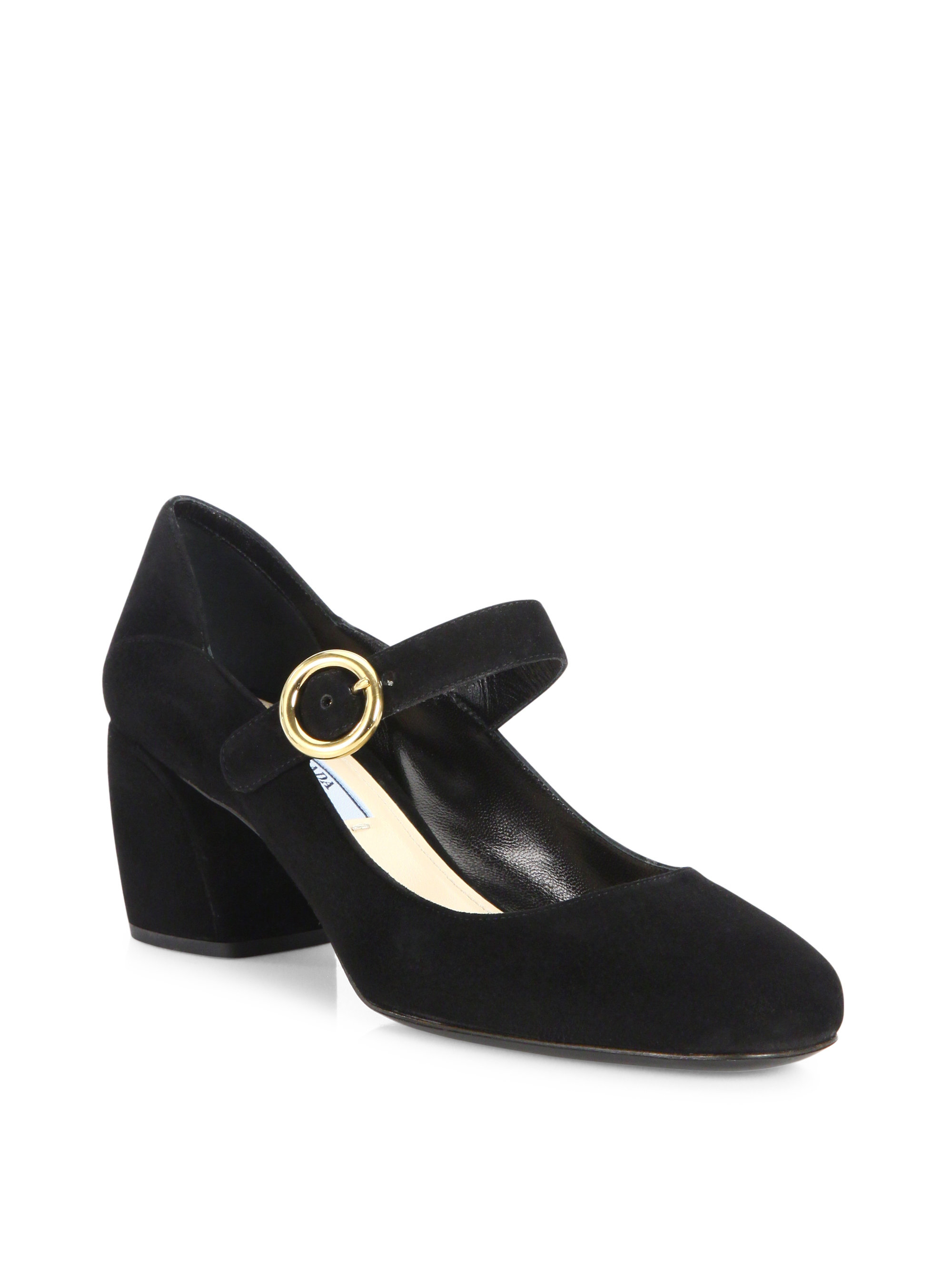 prada suede block heel