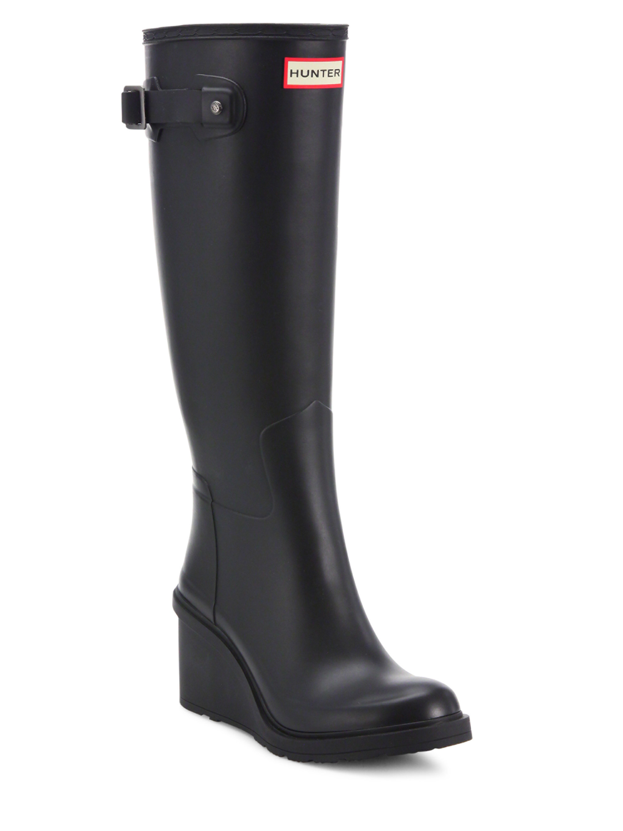 HUNTER Original Refined Mid-wedge Tall Rain Boots in Black | Lyst