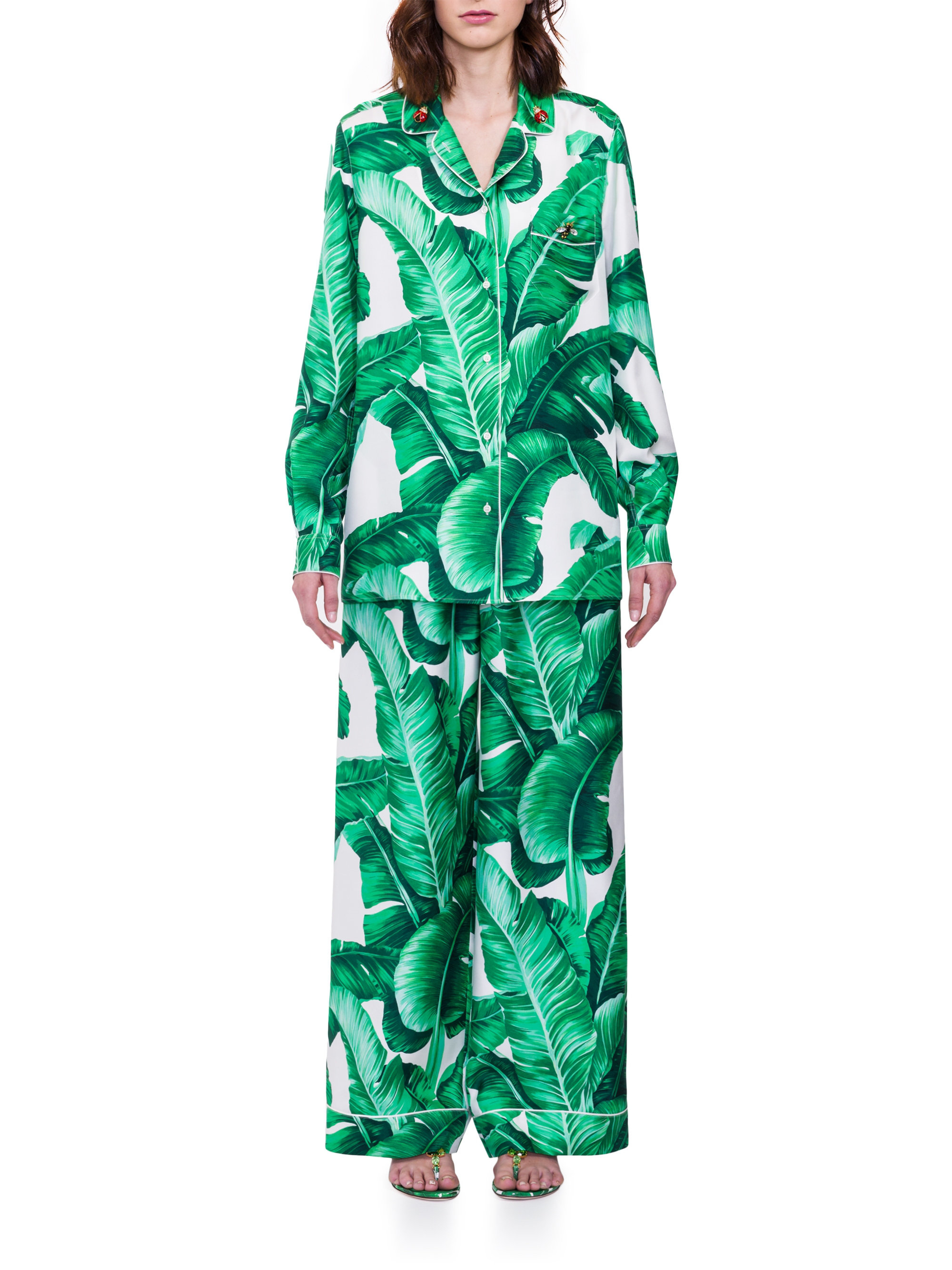 dolce gabbana silk twill pajama in green lyst dolce gabbana silk twill pajama in green lyst