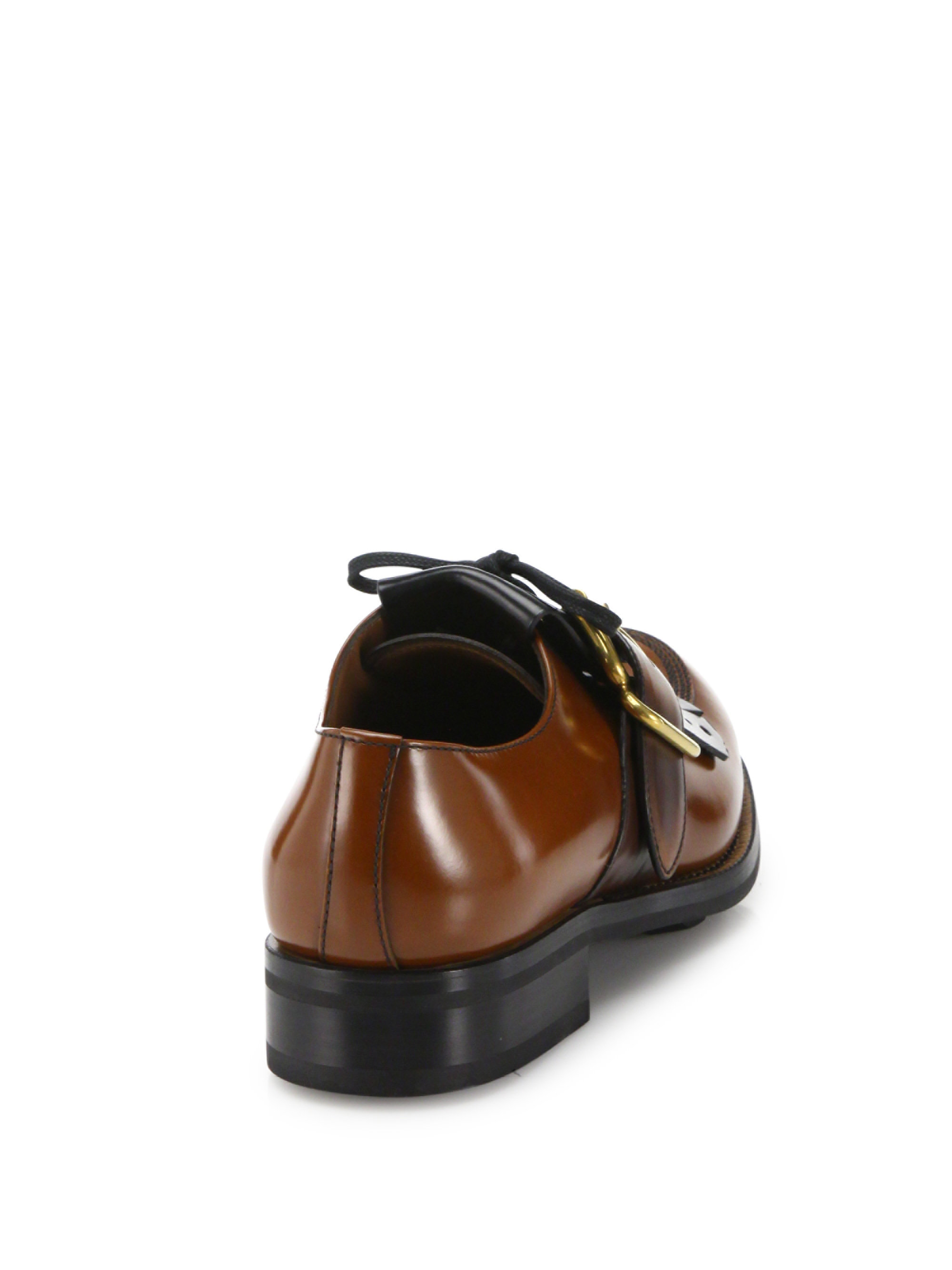 Prada Kiltie Buckle Leather Oxford Shoes in BrownBlack (Brown) for Men