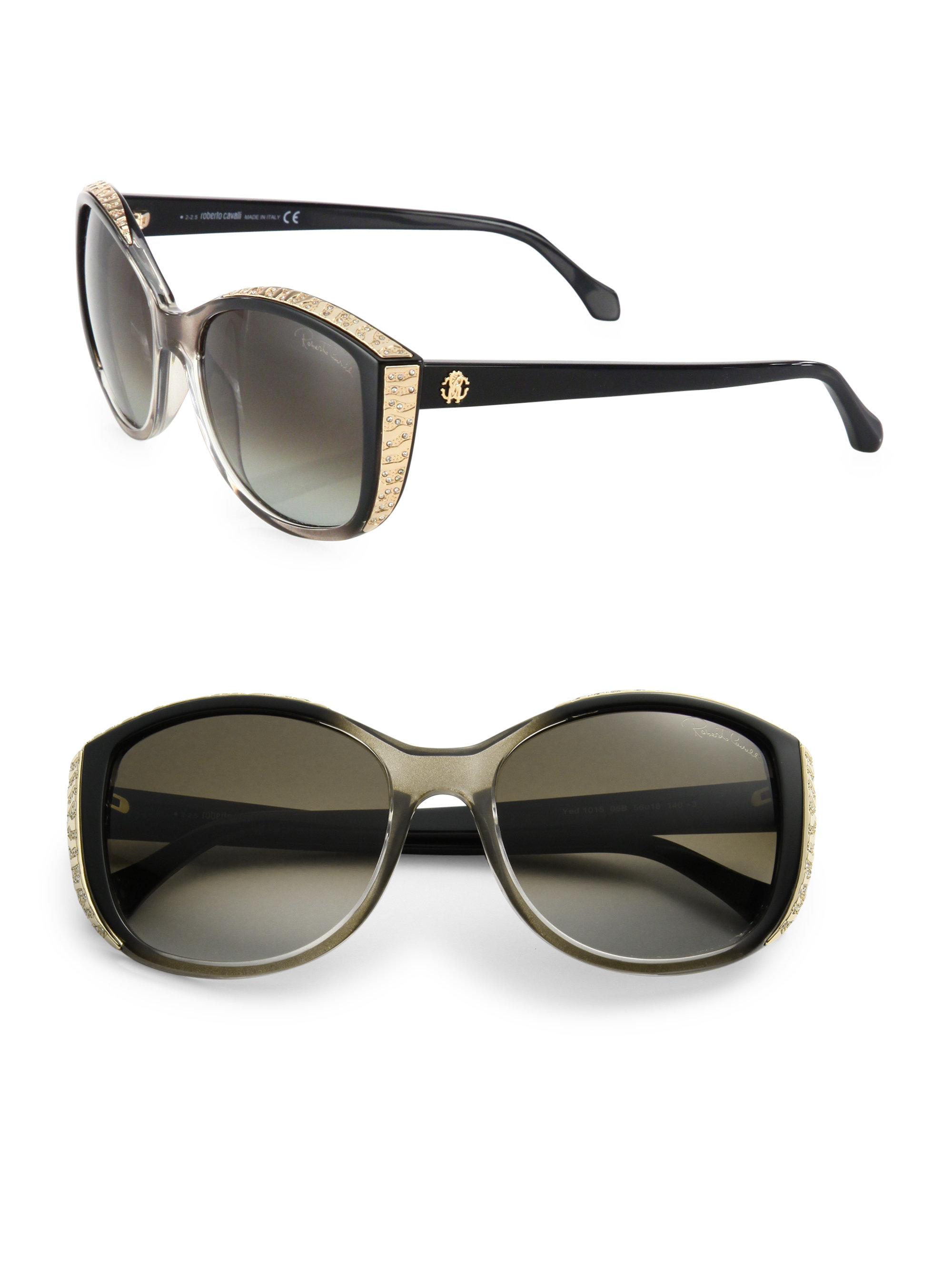 Roberto cavalli 56mm Crystal-embellished Cat Eye Sunglasses in Black | Lyst
