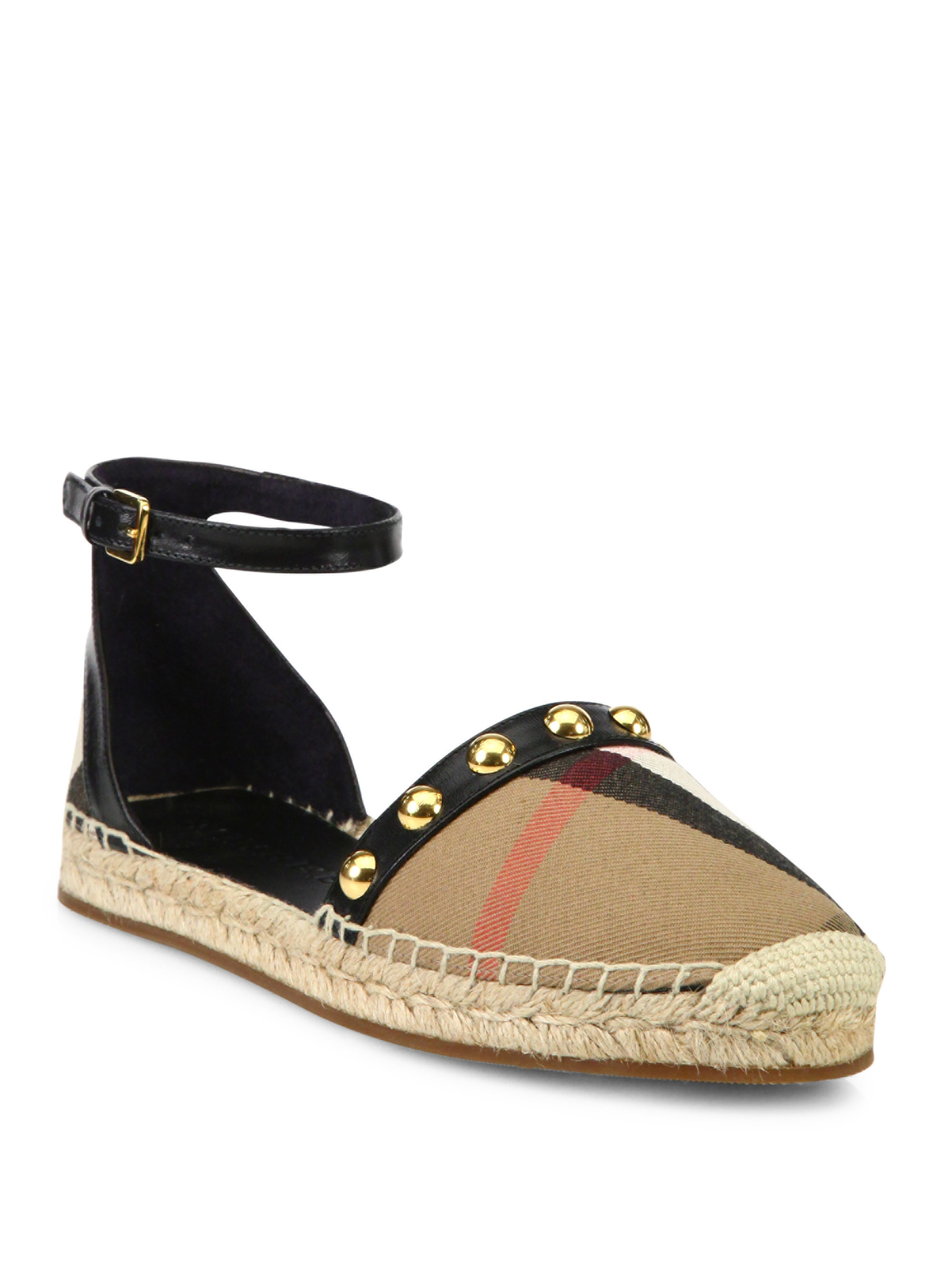 Burberry Abbingdon Canvas Ankle-strap Espadrille Flats | Lyst