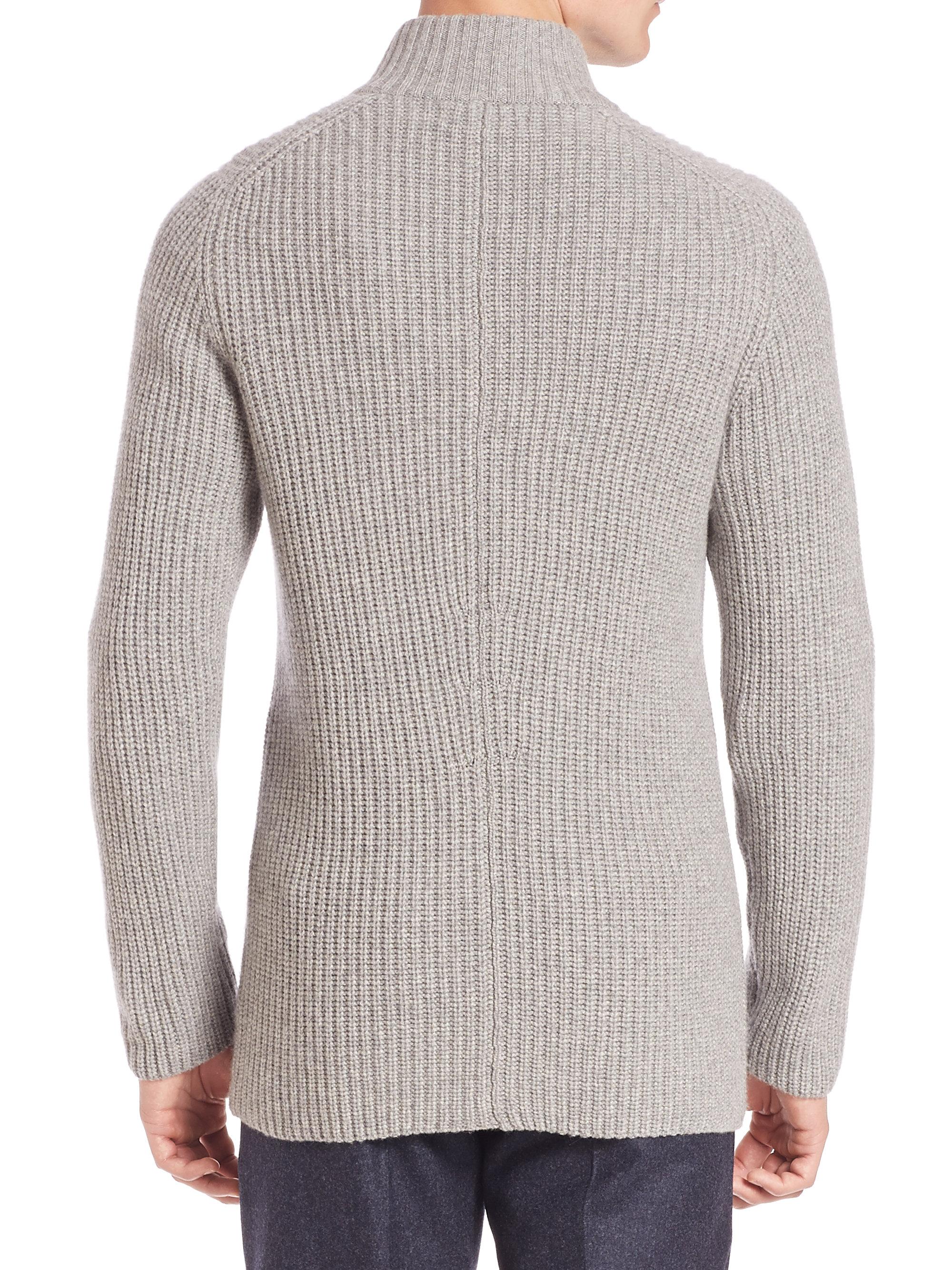 Brunello Cucinelli Double Breasted Cashmere Sweater in Gray for Men - Lyst