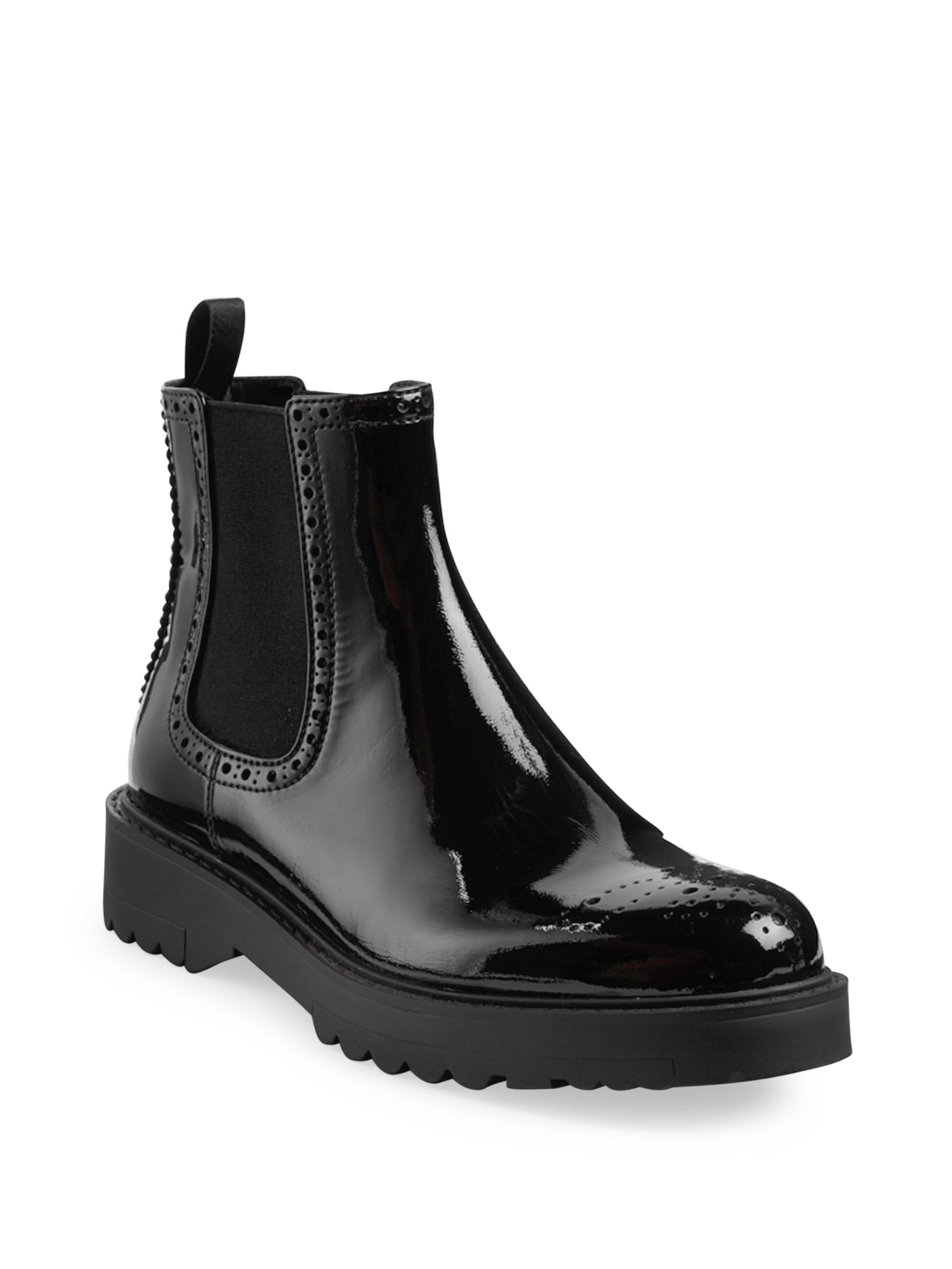 Prada Patent Leather Brogue Chelsea Boots in Black | Lyst