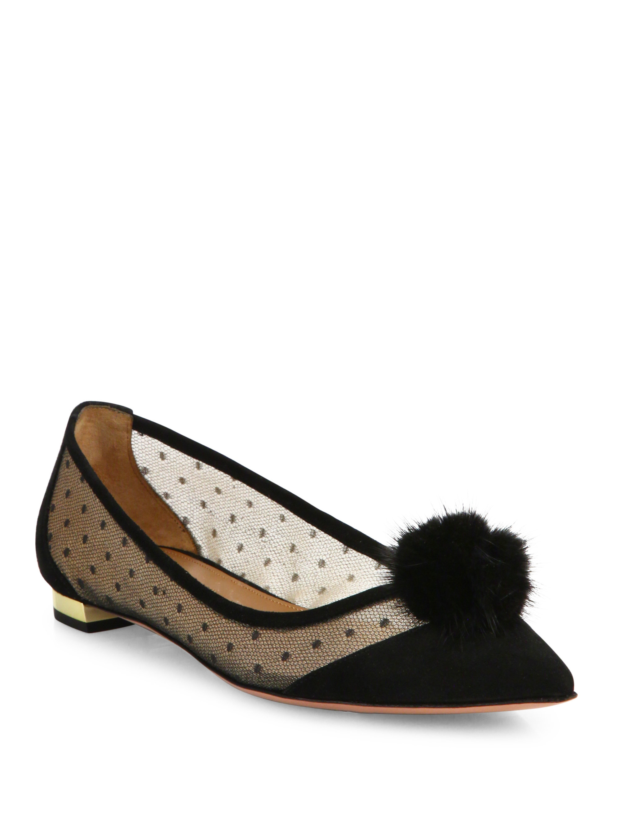 Aquazzura Baby Zarina Suede Flats in Black | Lyst