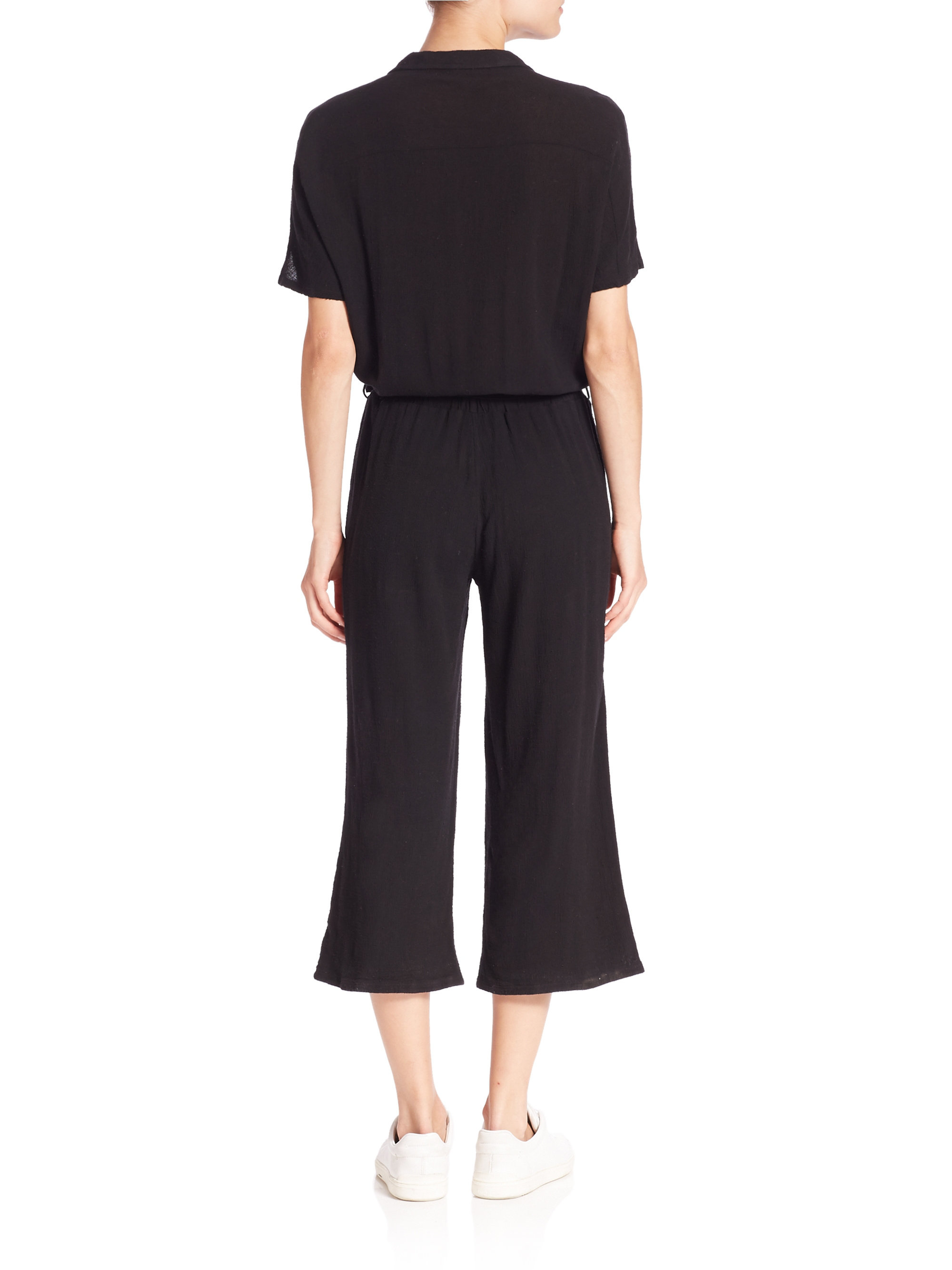 Stateside Cotton Cropped Jumpsuit in Black | Lyst