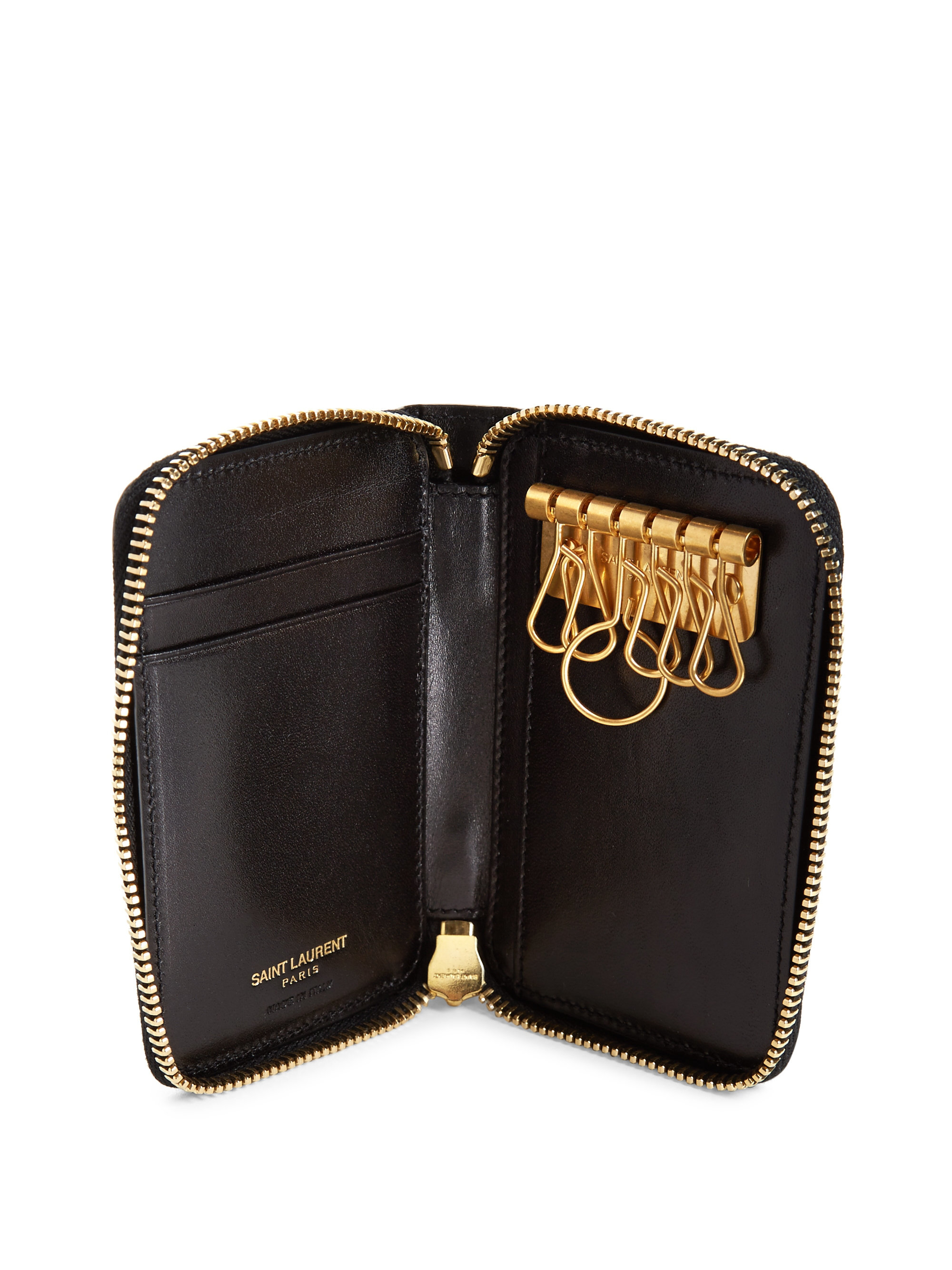 Black YSL quilted-leather key ring pouch