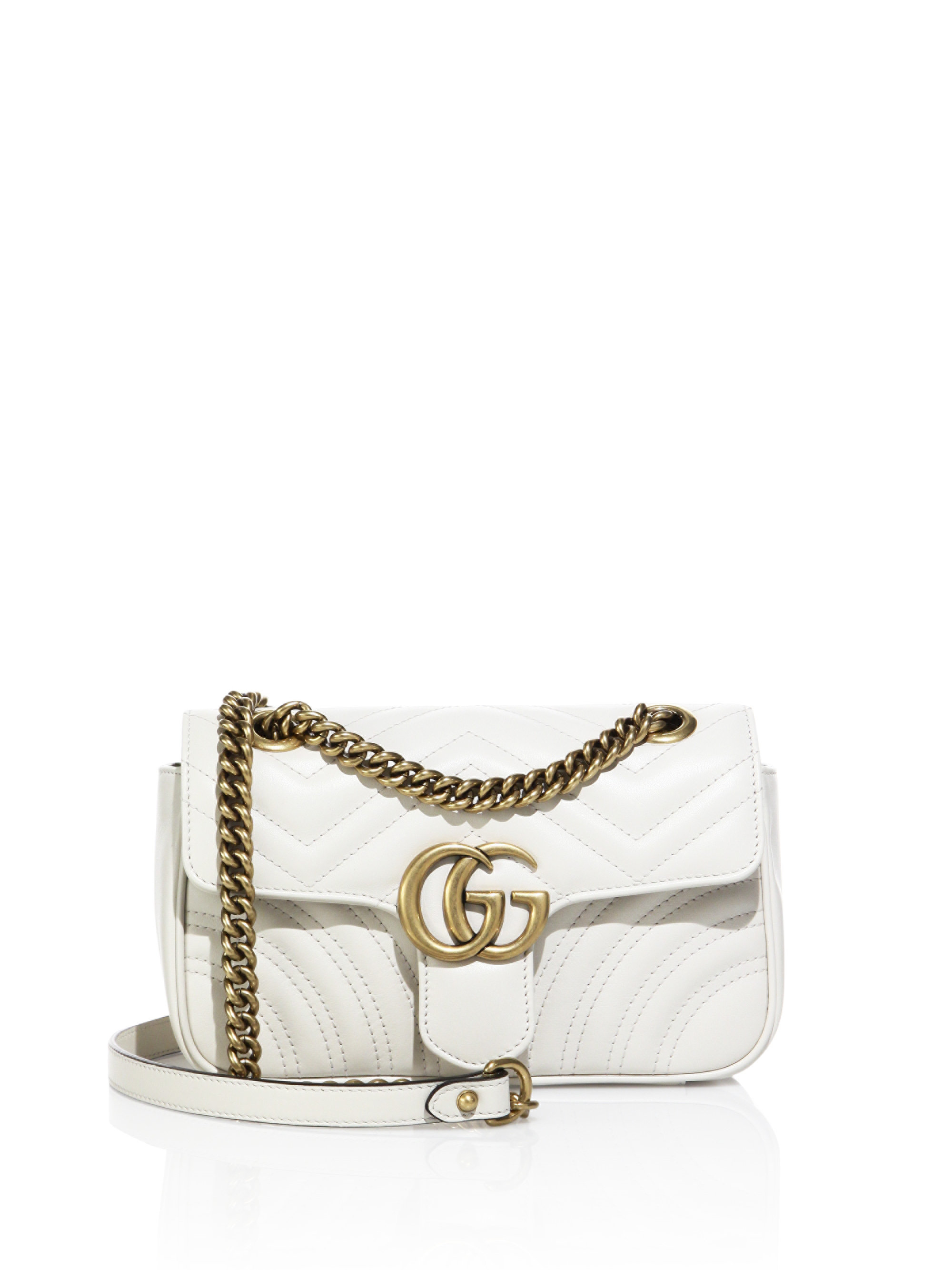Gucci GG Marmont Mini Quilted Leather Shoulder Bag in White | Lyst