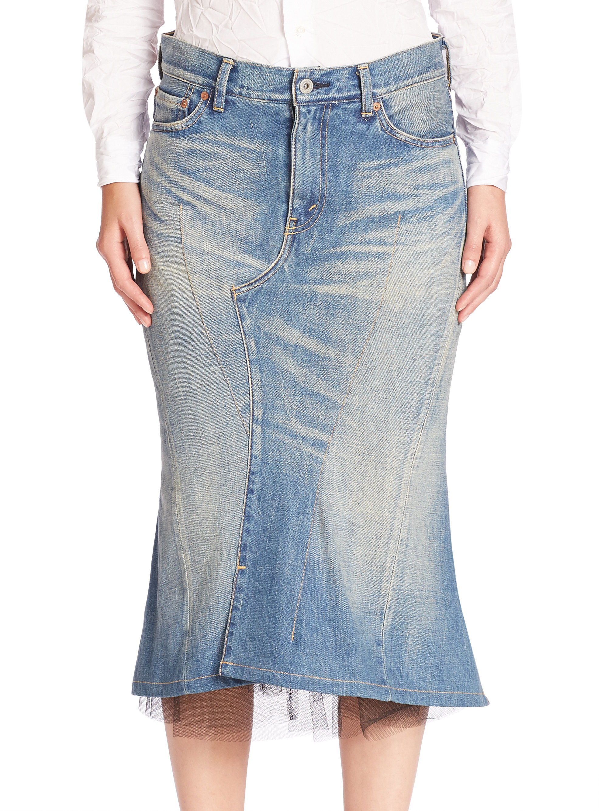 Lyst - Junya Watanabe Tulle Back-bustle Denim Skirt