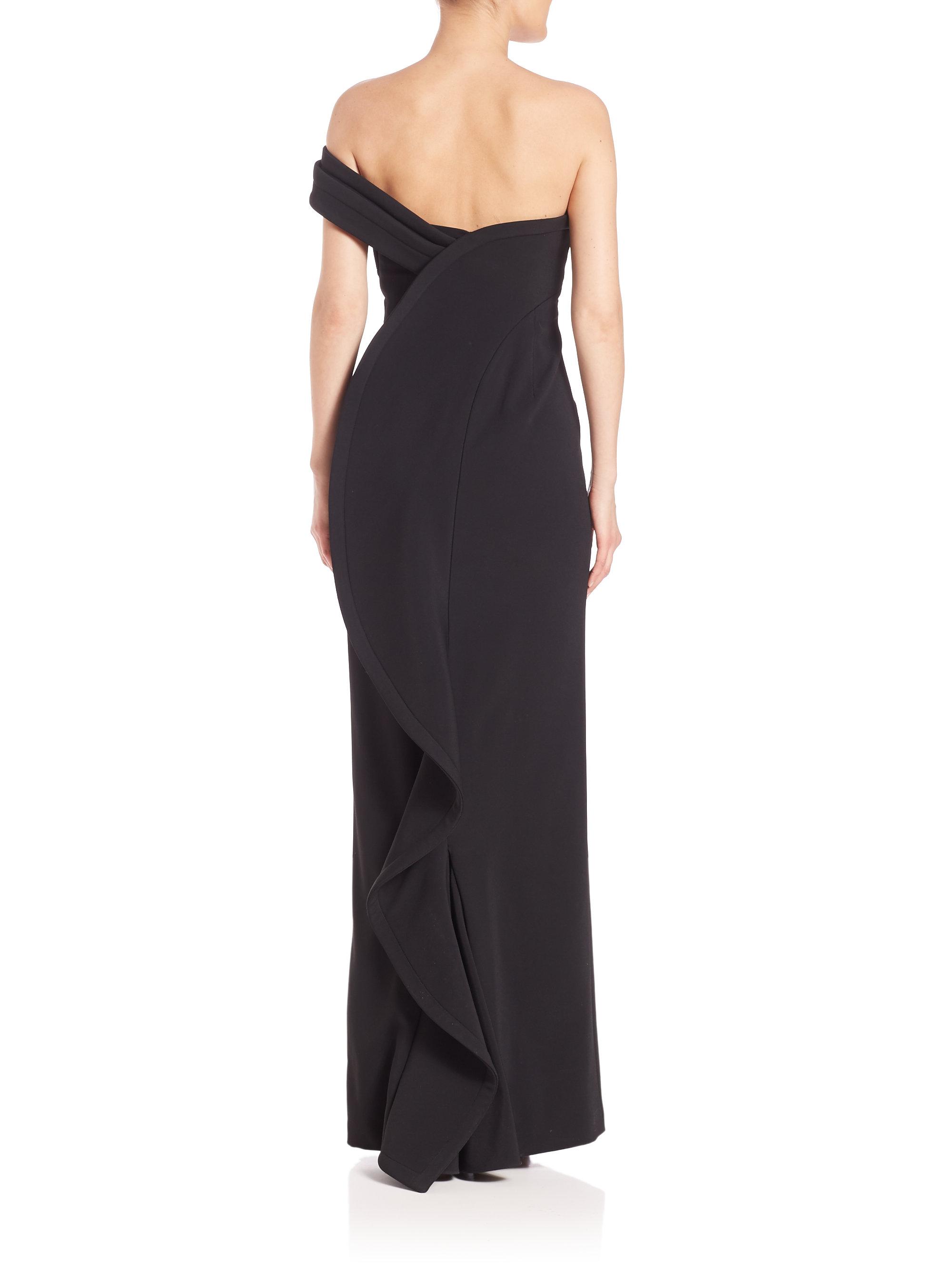 Brandon Maxwell Back-ruffle Off-the-shoulder Gown in Black - Lyst