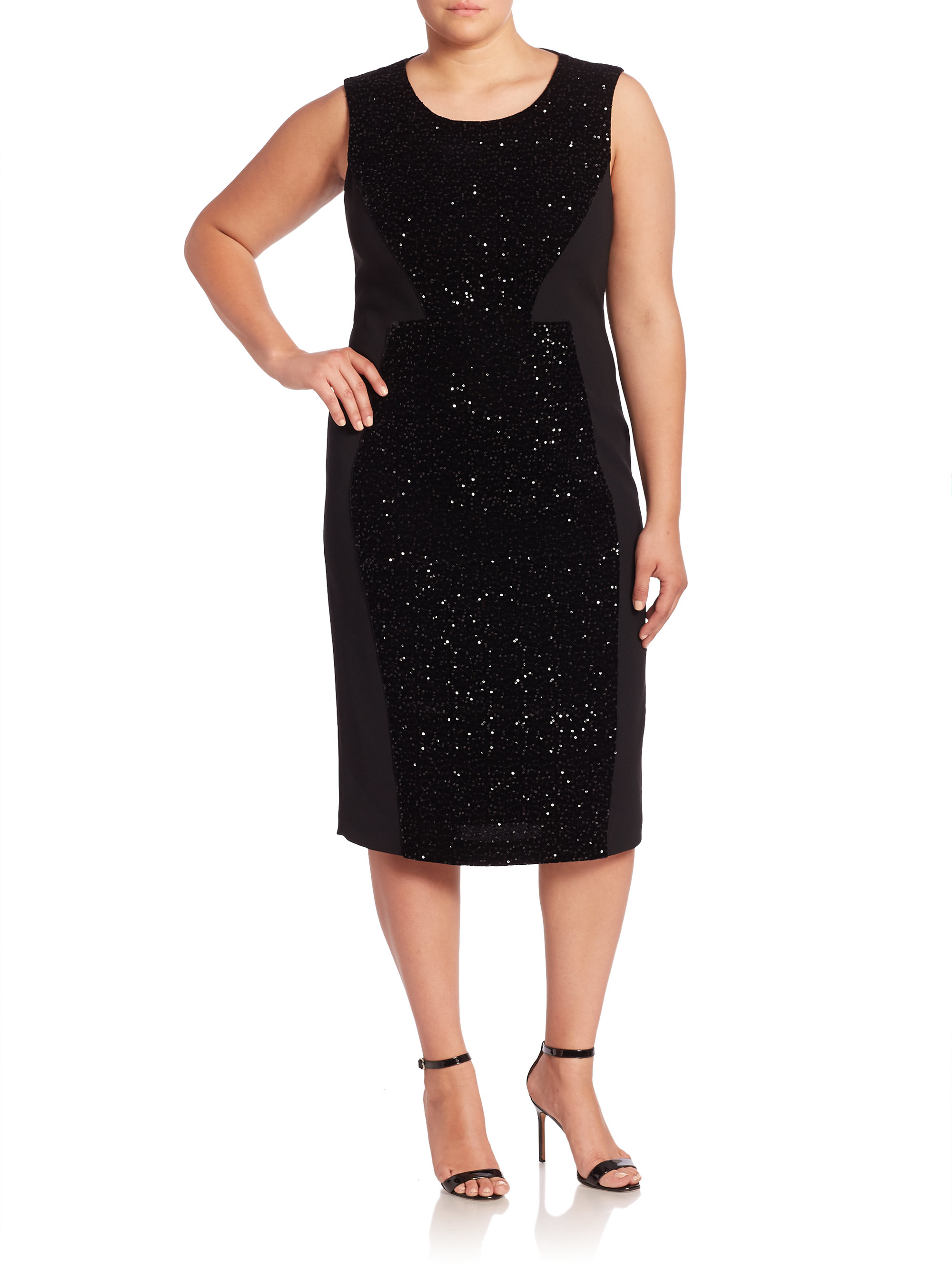 Lyst - Marina rinaldi Elegante Sleeveless Sequin Dress in Black