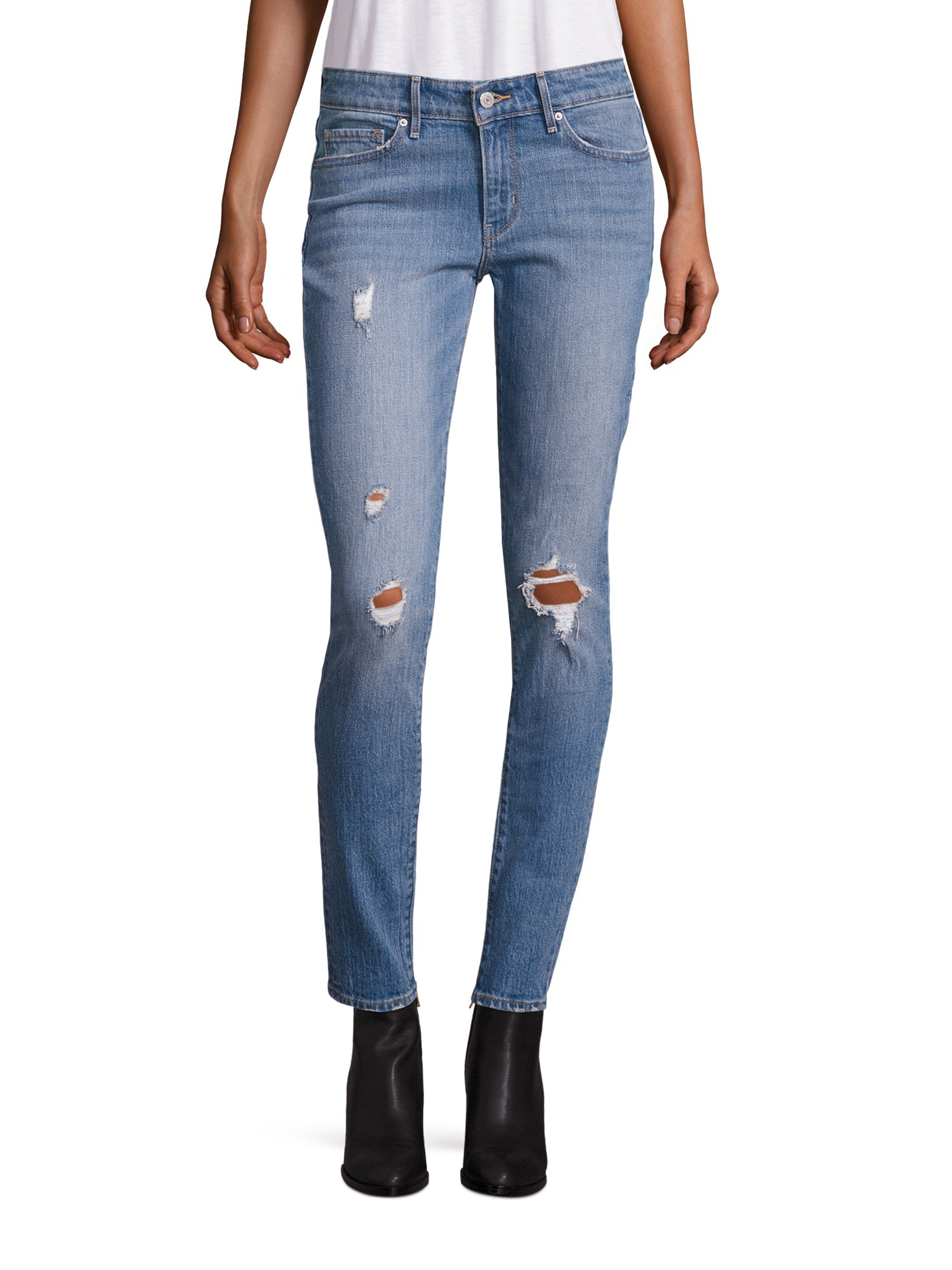 Levi's Denim 711 Distressed Mid-rise Skinny Jeans in Blue - Lyst